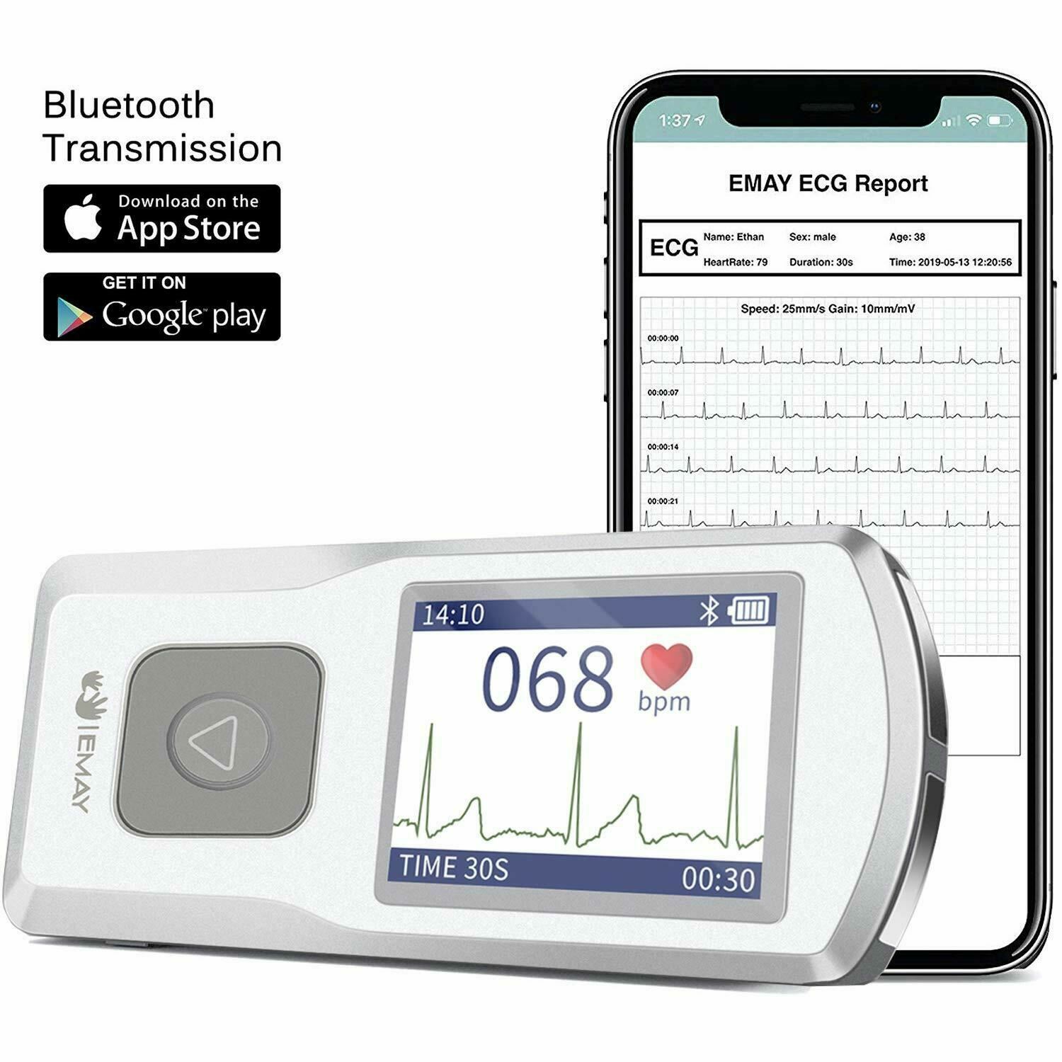 Bluetooth Portable ECG/EKG Monitor For Smartphones and computers EMG20