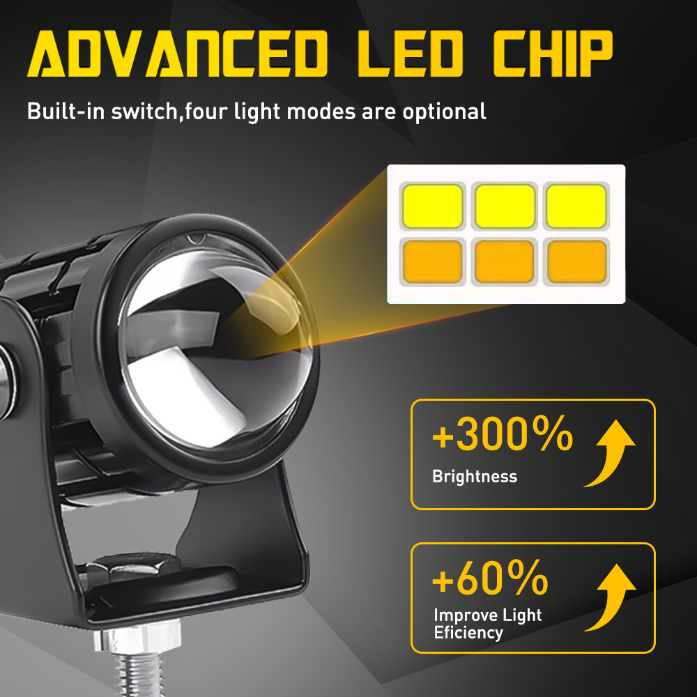 2x Motorcycle LED Headlight Fog Driving Spot Auxiliary Light Lamp Yellow White