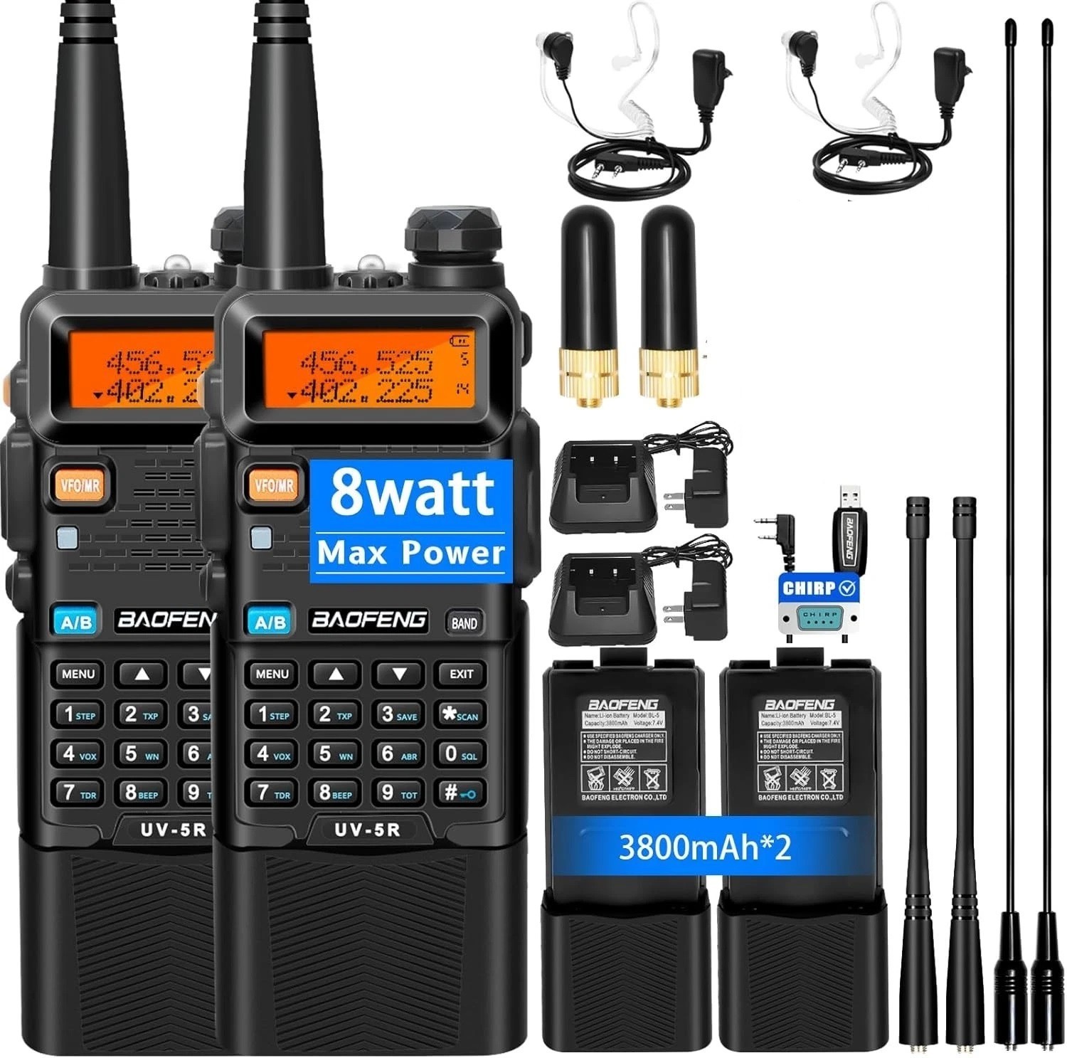 2PK Baofeng UV-5R PRO UHF Dual-Band FM Ham Portable Two-way Radio Walkie Talkie