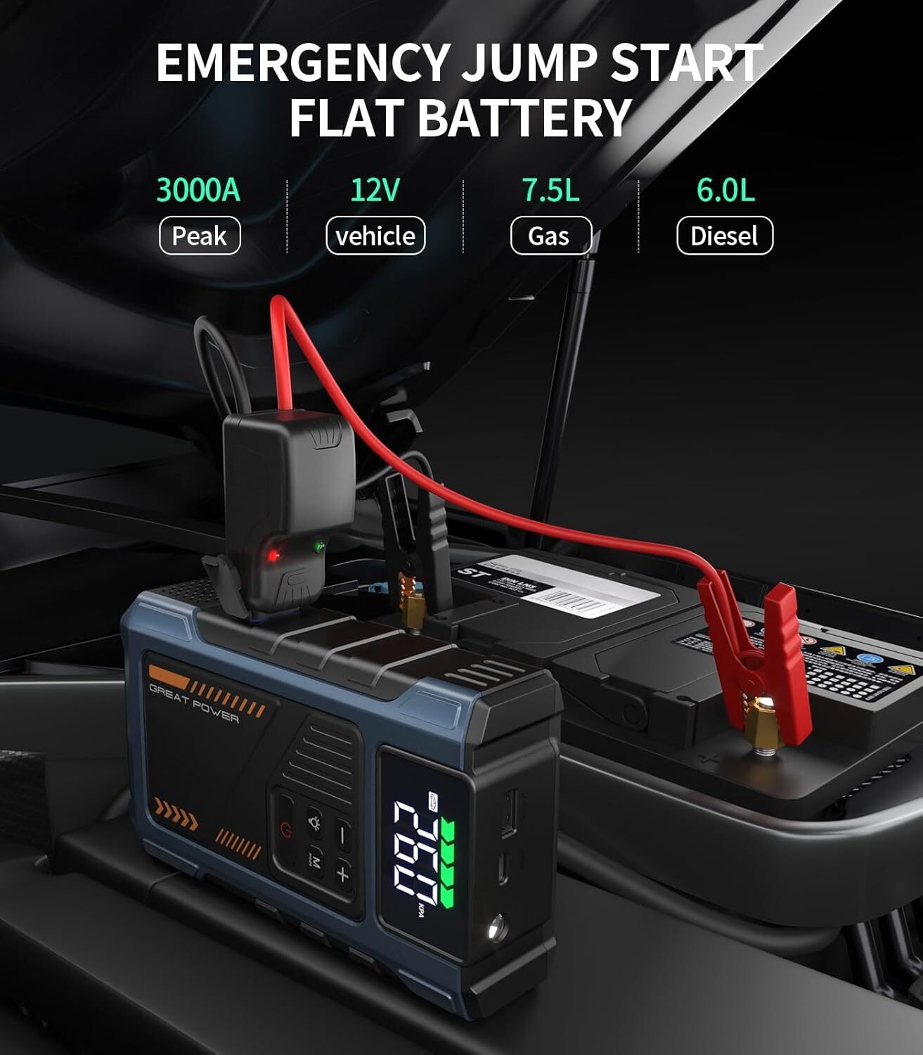 Geeneu 3000A Car Jump Starter Booster Jumper Portable Power Bank Battery Charge