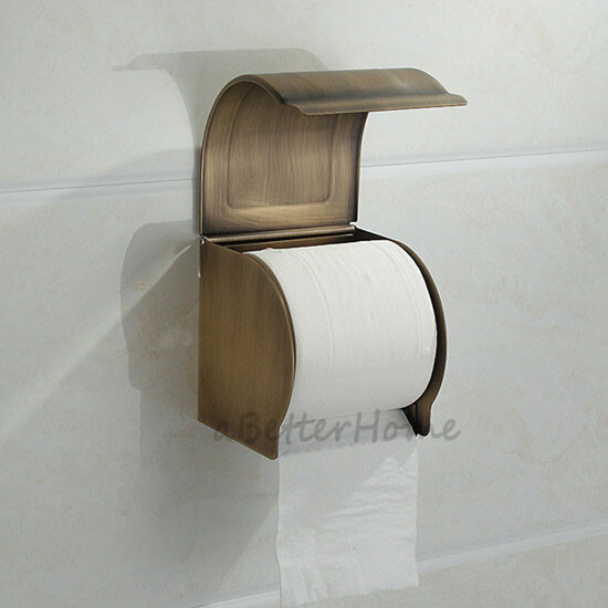 Antique Brass Toilet Paper Roll Holder Wall Mount Waterproof Tissue Storage Box