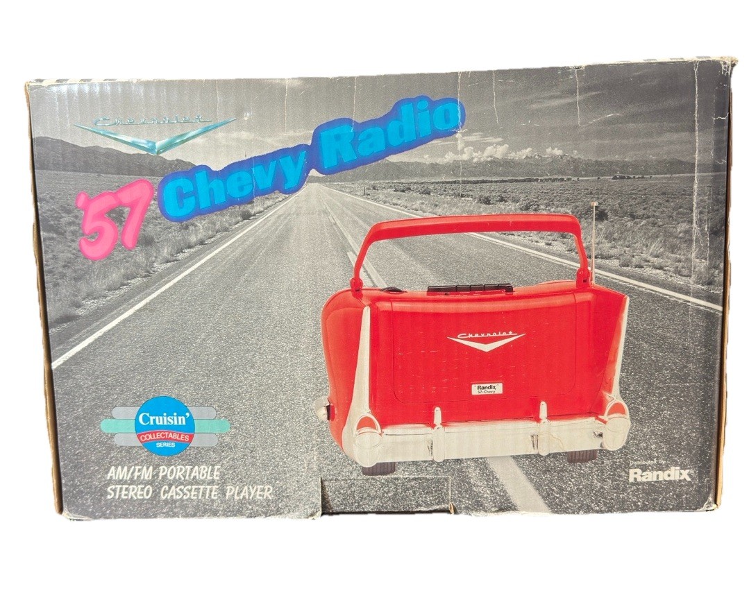 Vintage Randix Red '57 Chevy AM/FM Portable Stereo Cassette Player Radio