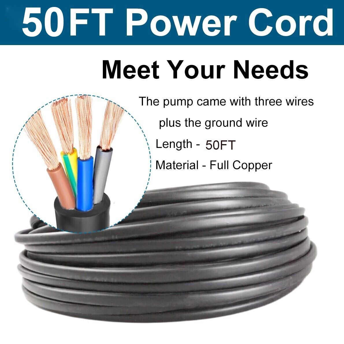 1HP 4" Deep Well Submersible Pump 220V 33GPM 257FT Max 50FT Cord Stainless Steel