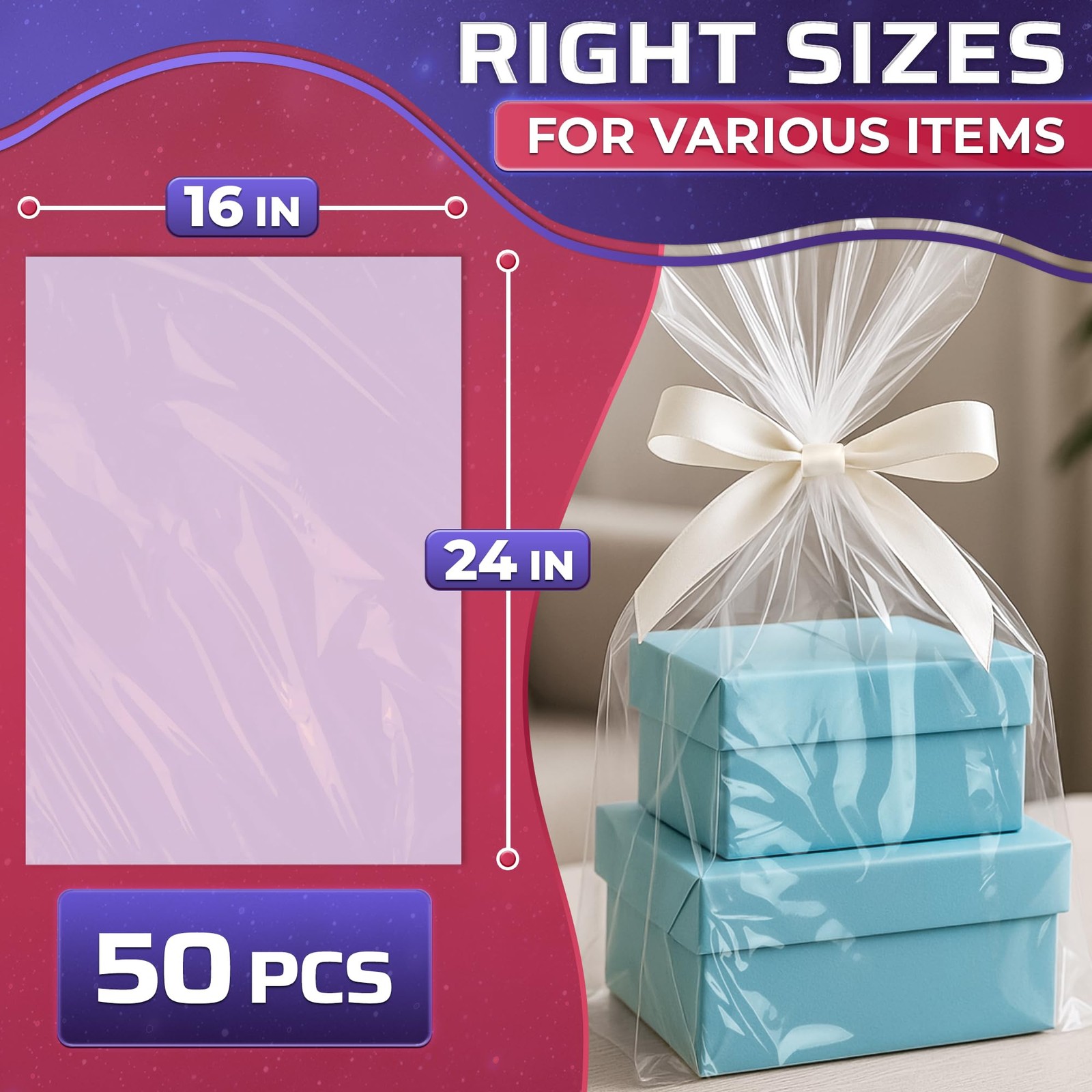 50 PCS 16x24 Inch Clear Heat Shrink Wrap Bags Packaging Storage Bulky Items