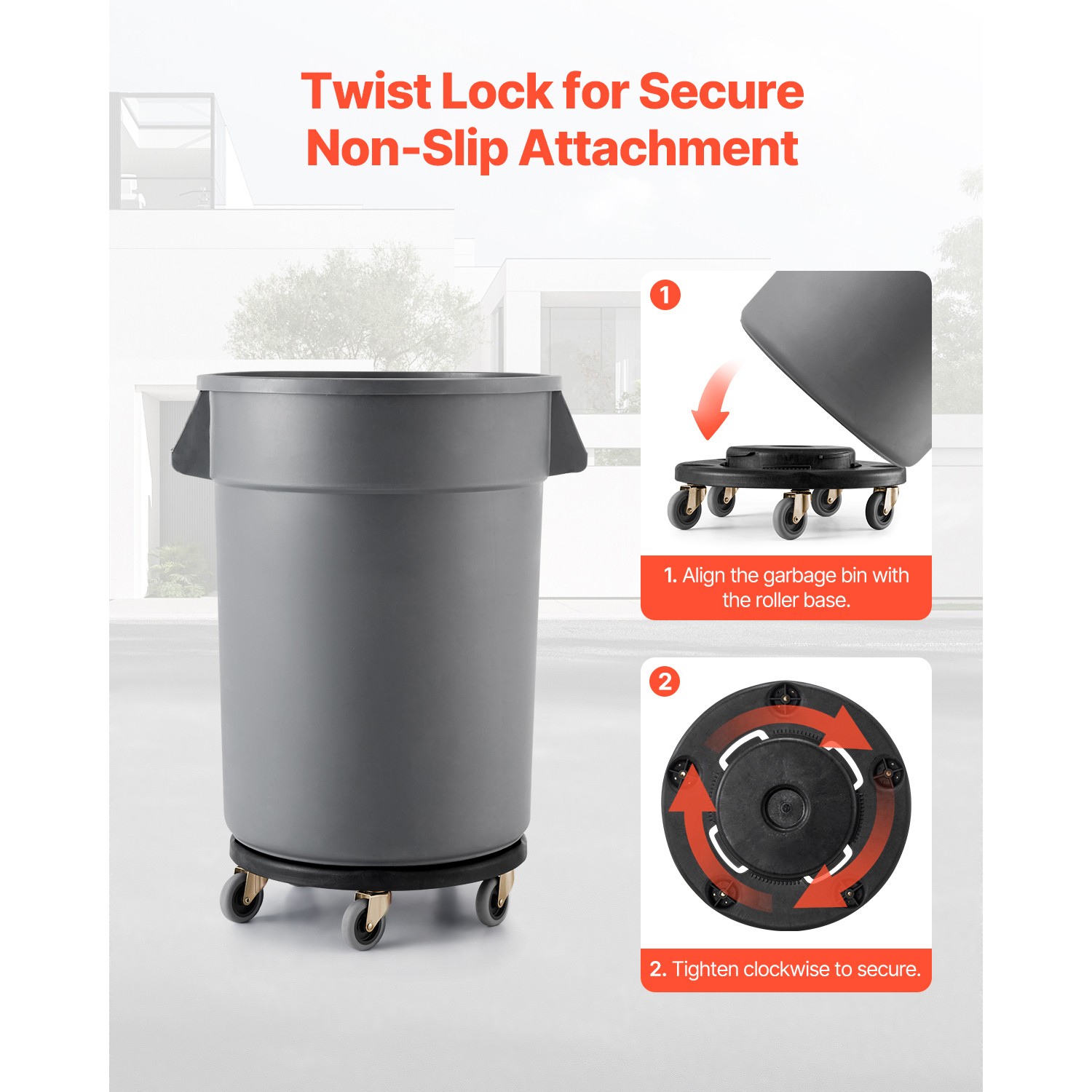 Round Trash Can Dolly Fit 20, 32, 44, 55 Gal Garbage Container 500lbs