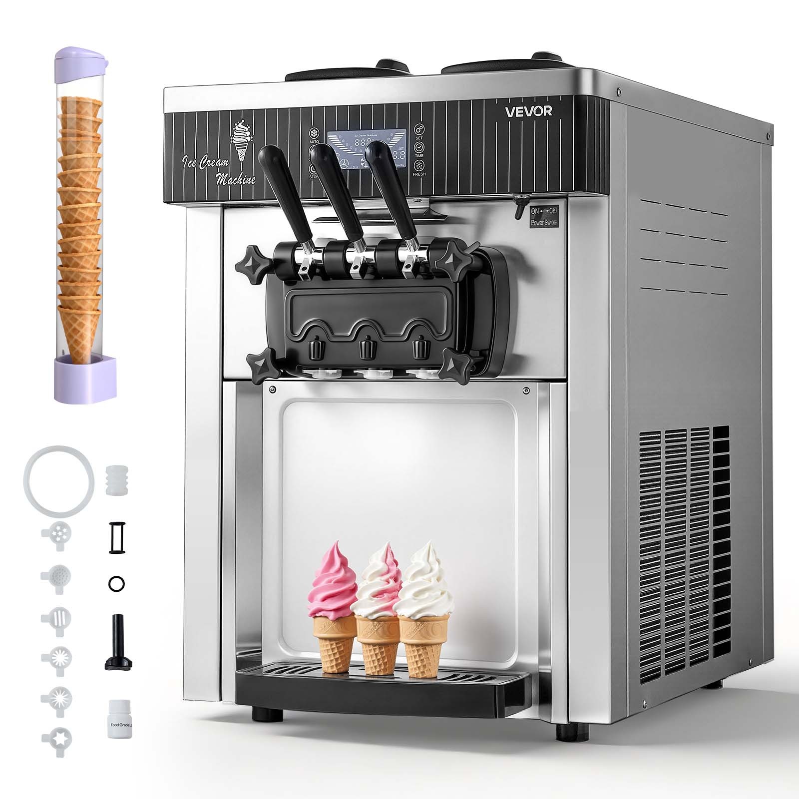 VEVOR Commercial Ice Cream Machine 2200W Pre-Cooling Ice Cream Maker 3 Flavors