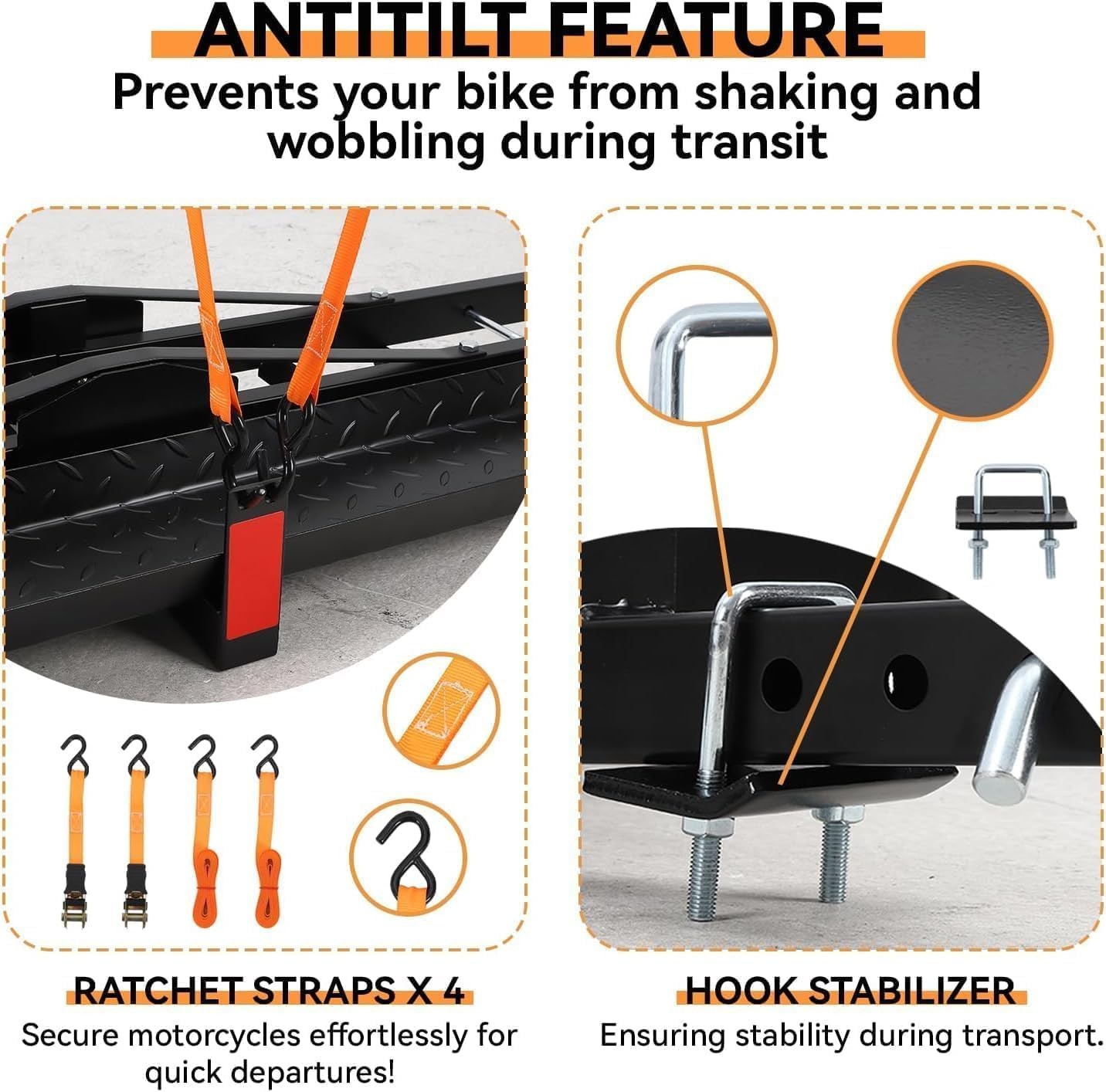 600lbs Heavy-Duty Motorcycle Hitch Carrier Fits 2" Receiver for Truck,Dirt Bikes