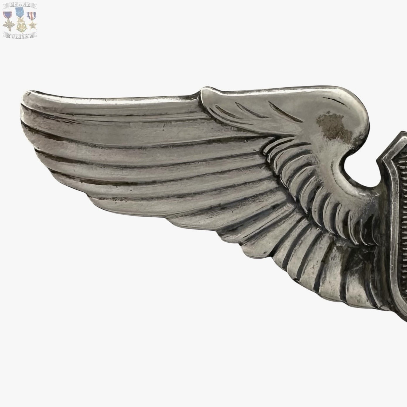 WWII SERVICE PILOT WINGS U.S. ARMY AIR CORPS 3” SIZE VAULTED STERLING WW2 #015