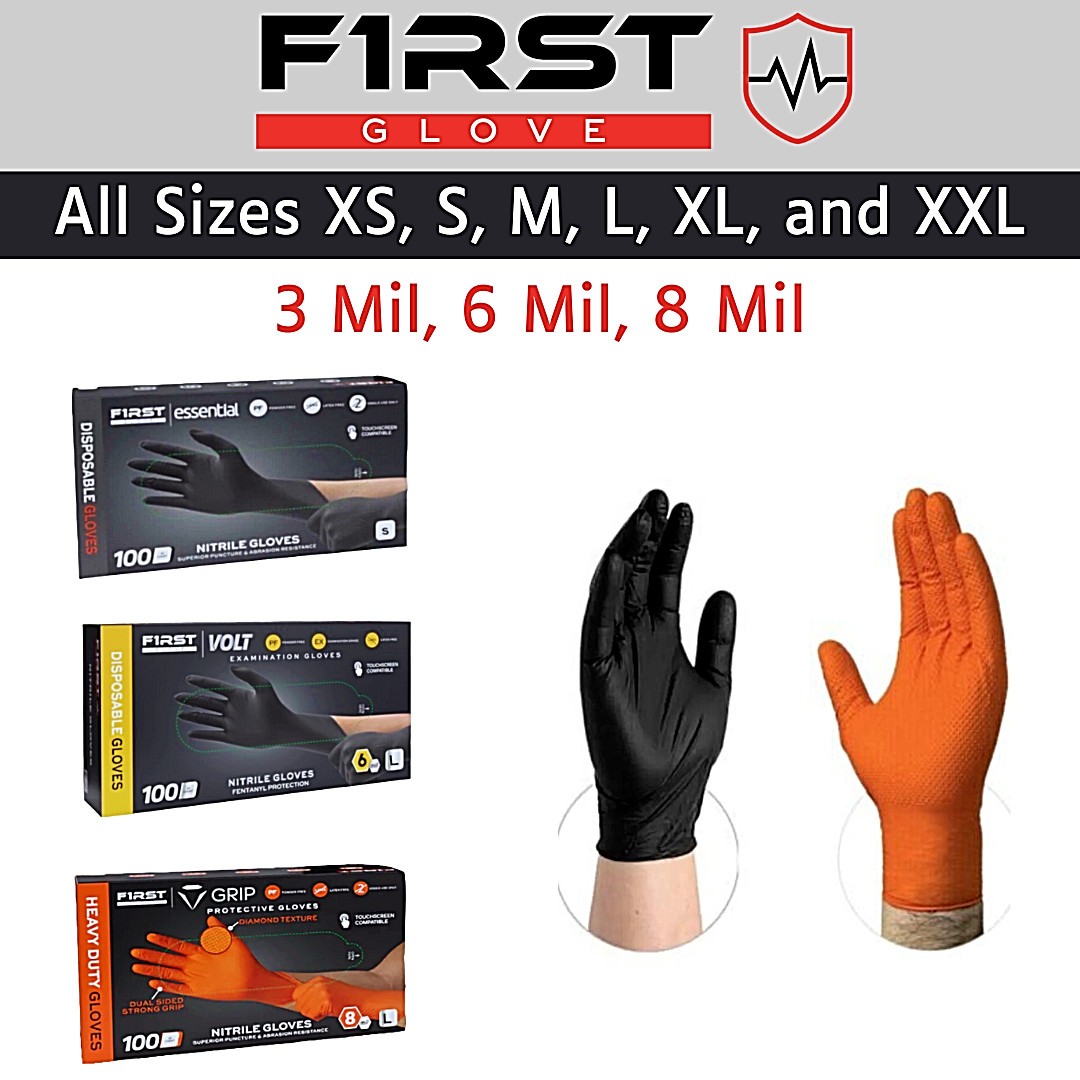 Nitrile Disposable Gloves Powder Latex Free 3, 5, 6, & 8 Mil