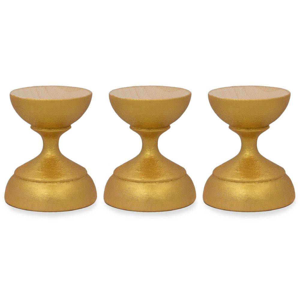 Set of 3 Metallic Gold Wooden Ukrainian Egg Sphere Stand... r Display 1.6 Inches