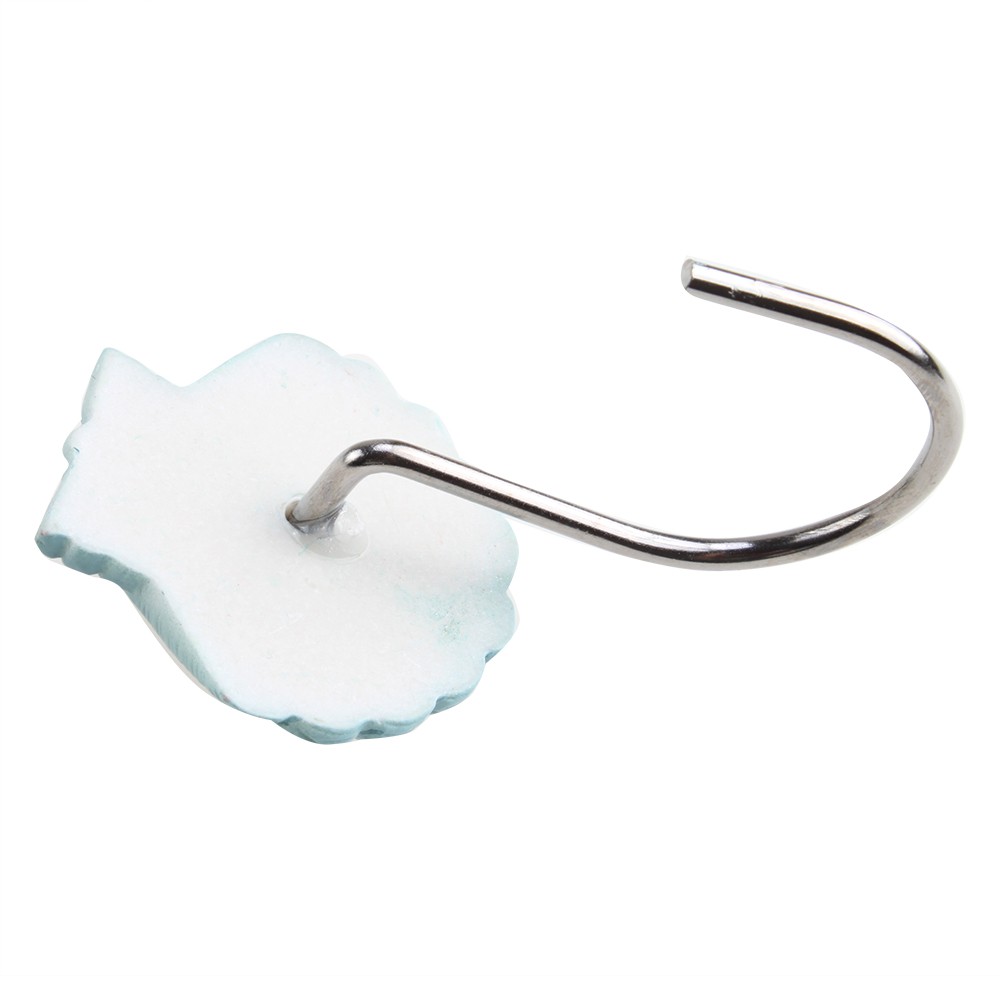 12Pcs Blue Decorative Seashell Bath Shower Curtain Hooks Bathroom Decor Rings