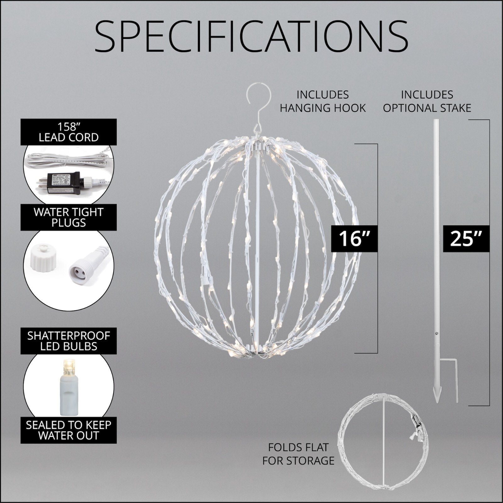 Hanging LED Light Balls Christmas Patio Garden Decoration White Frame, 6 Colors