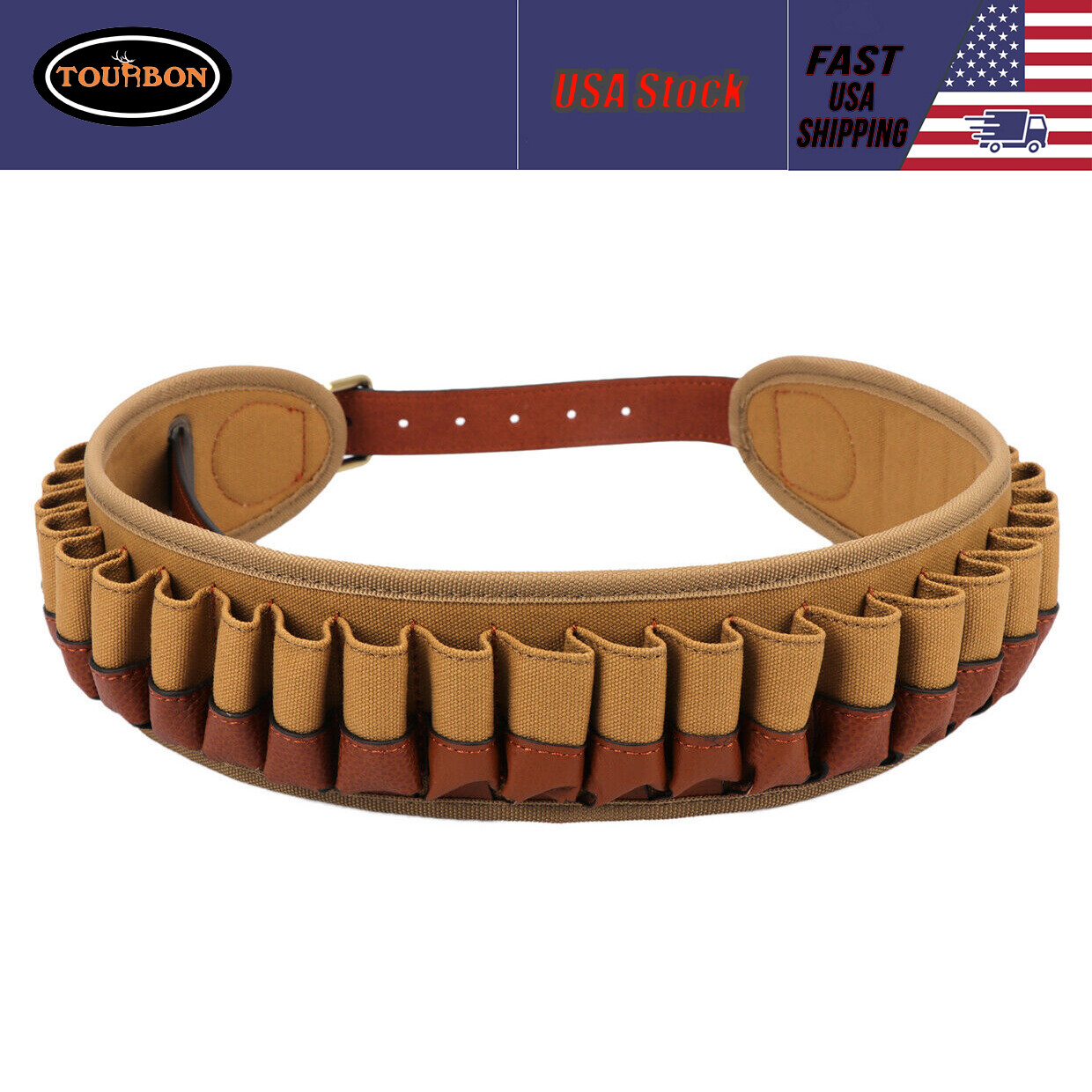TOURBON Bandolier Cartridge Belt Shotgun Shells Holder 12GA Range Shooting USA
