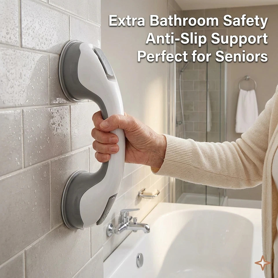 Shower Handle 2 Pack 12" Grab Bars Suction Grip Handicap Elderly Bathroom Safety