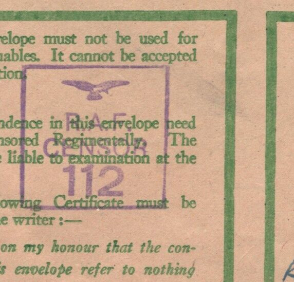 PALESTINE WW2 GB Forces *RAF GAZA* (Reverse) CENSOR 112 Cover 1943 FPO.257 MA10