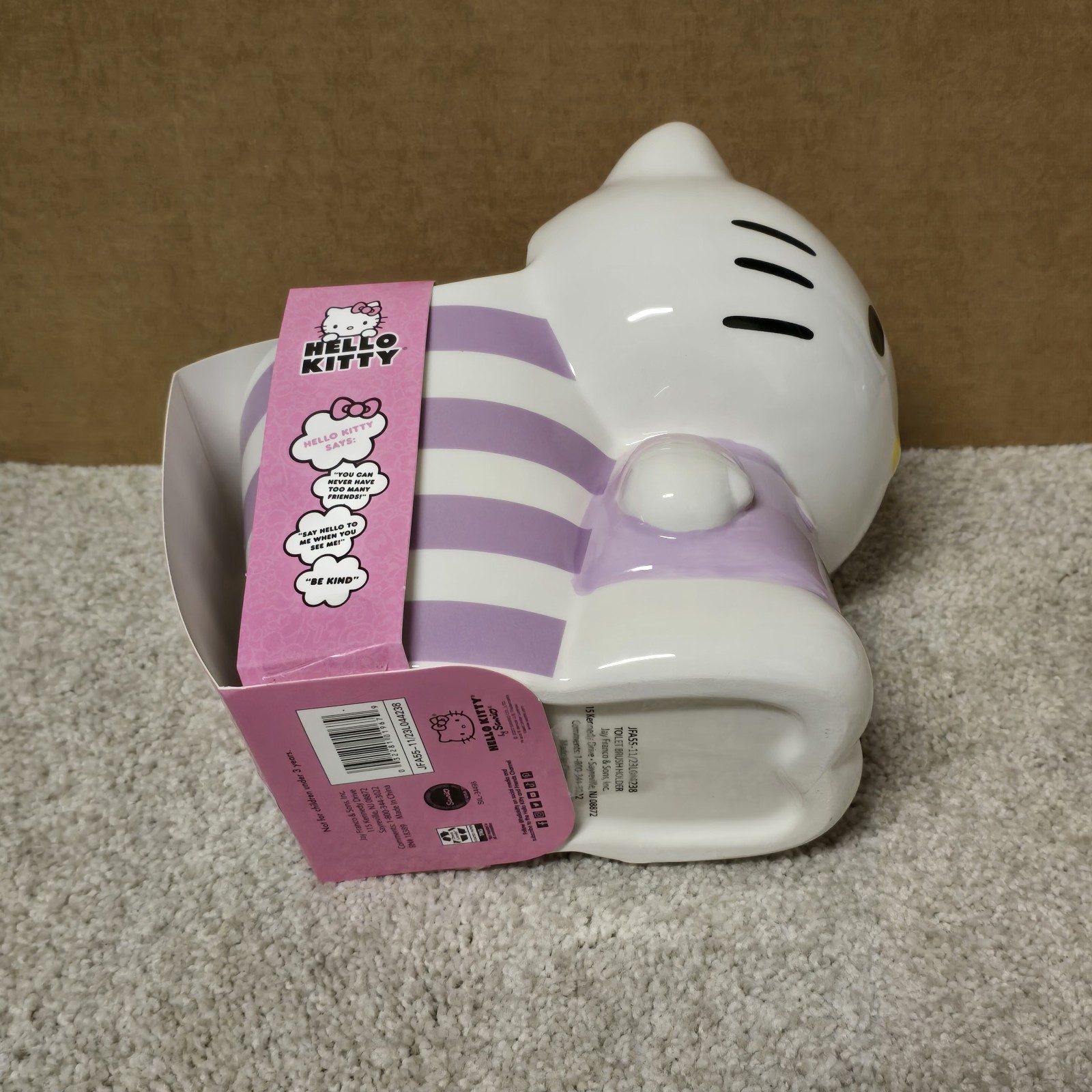 Hello Kitty Lavender Ceramic Toilet Brush & Holder Bathroom Decor NEW