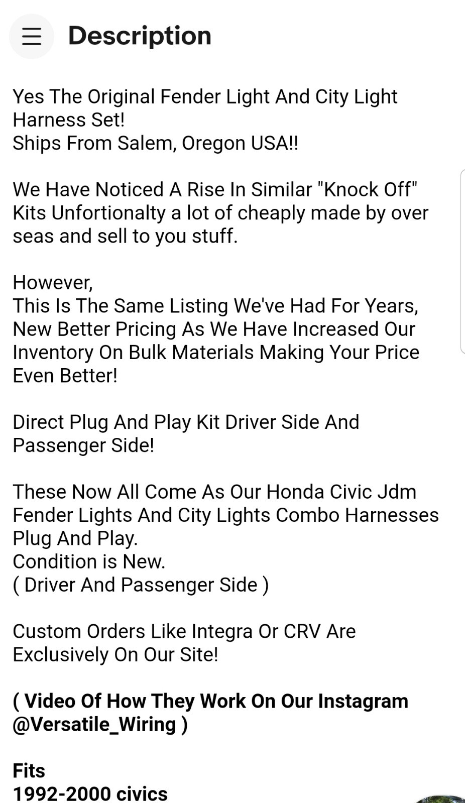 Honda Jdm Fender & City Lights Harness Plug&play EG DC EK JDM Side Marker civic