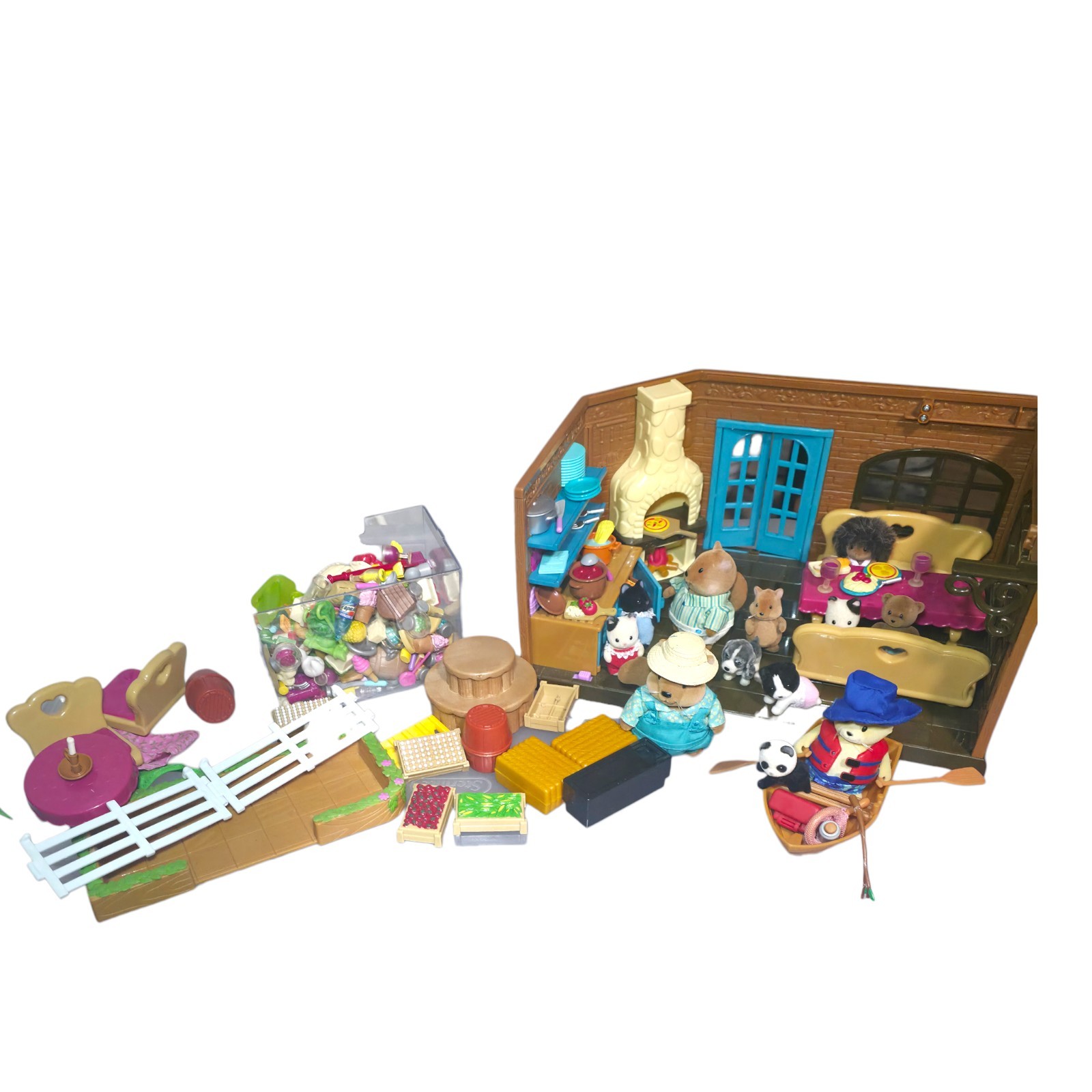 Lil Woodzeez Restaurant Boating Playset Bundle 14 Critters Food Groceries & More