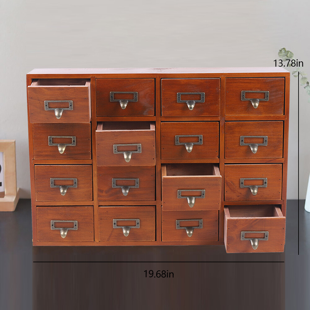 16 Drawers Vintage Tabletop Library Card Catalog Cabinet Apothecary Storage Box
