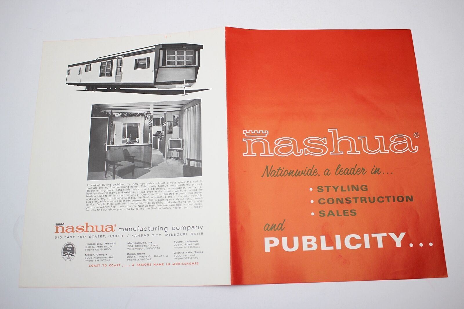 1960s Nashua Mobile Homes Color Ad Brochure Mid-Century Modern #9