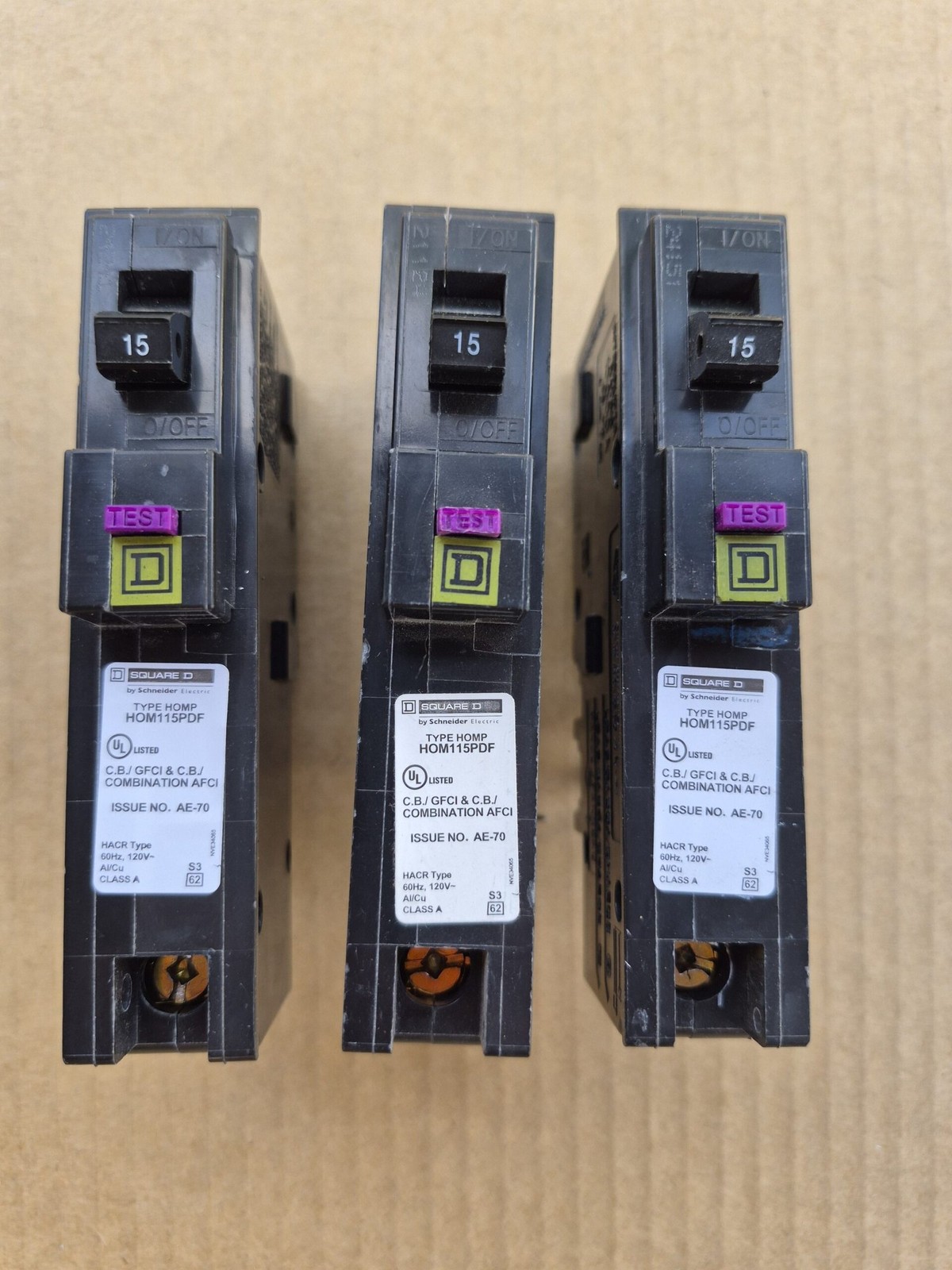 (3) Square D Homeline 15 Neutral Dual Function CAFCI/GFCI Breaker HOM115PDFC