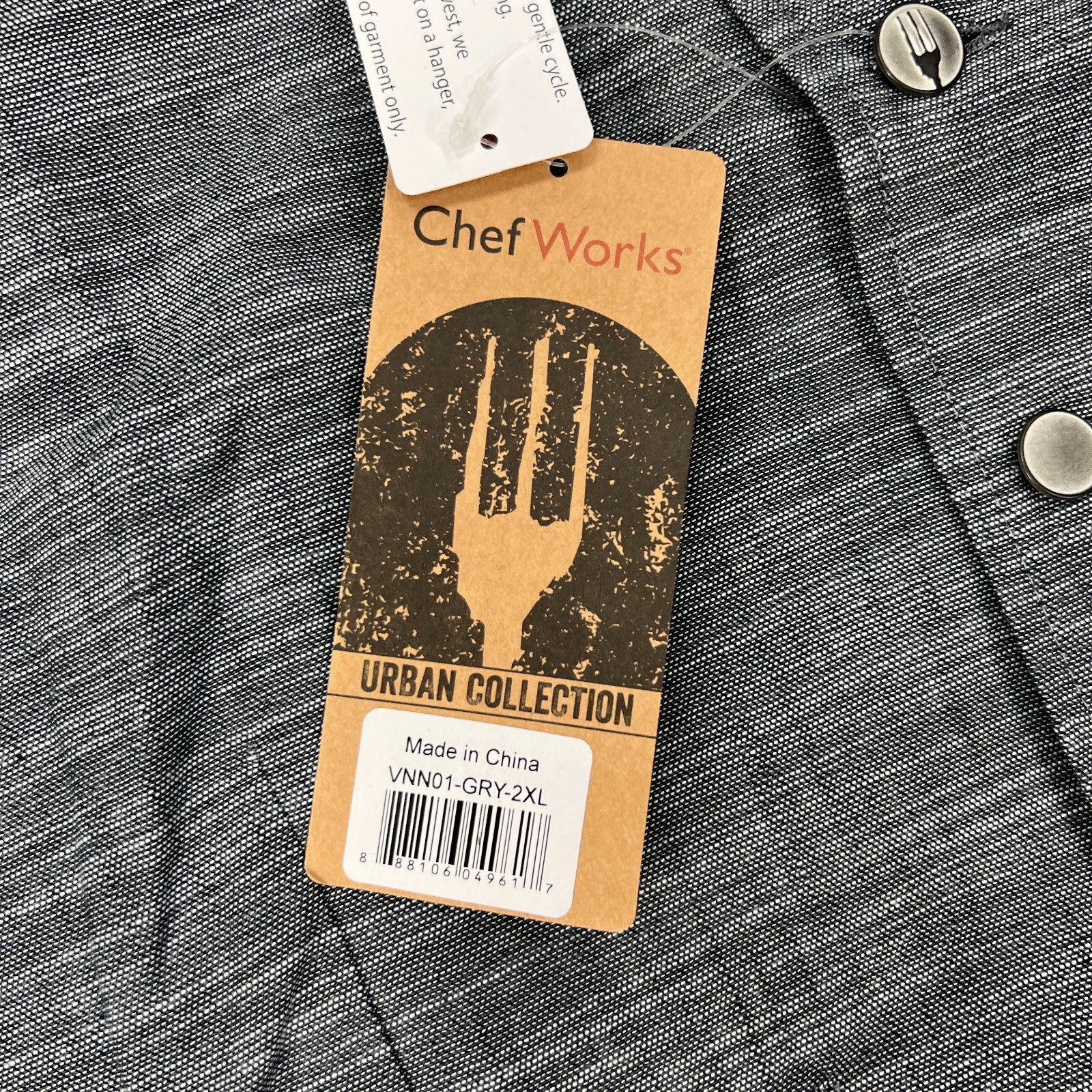 Chef Works Waitstaff Vest Mens 2XL XXL Gray Button Up Urban Collection Server