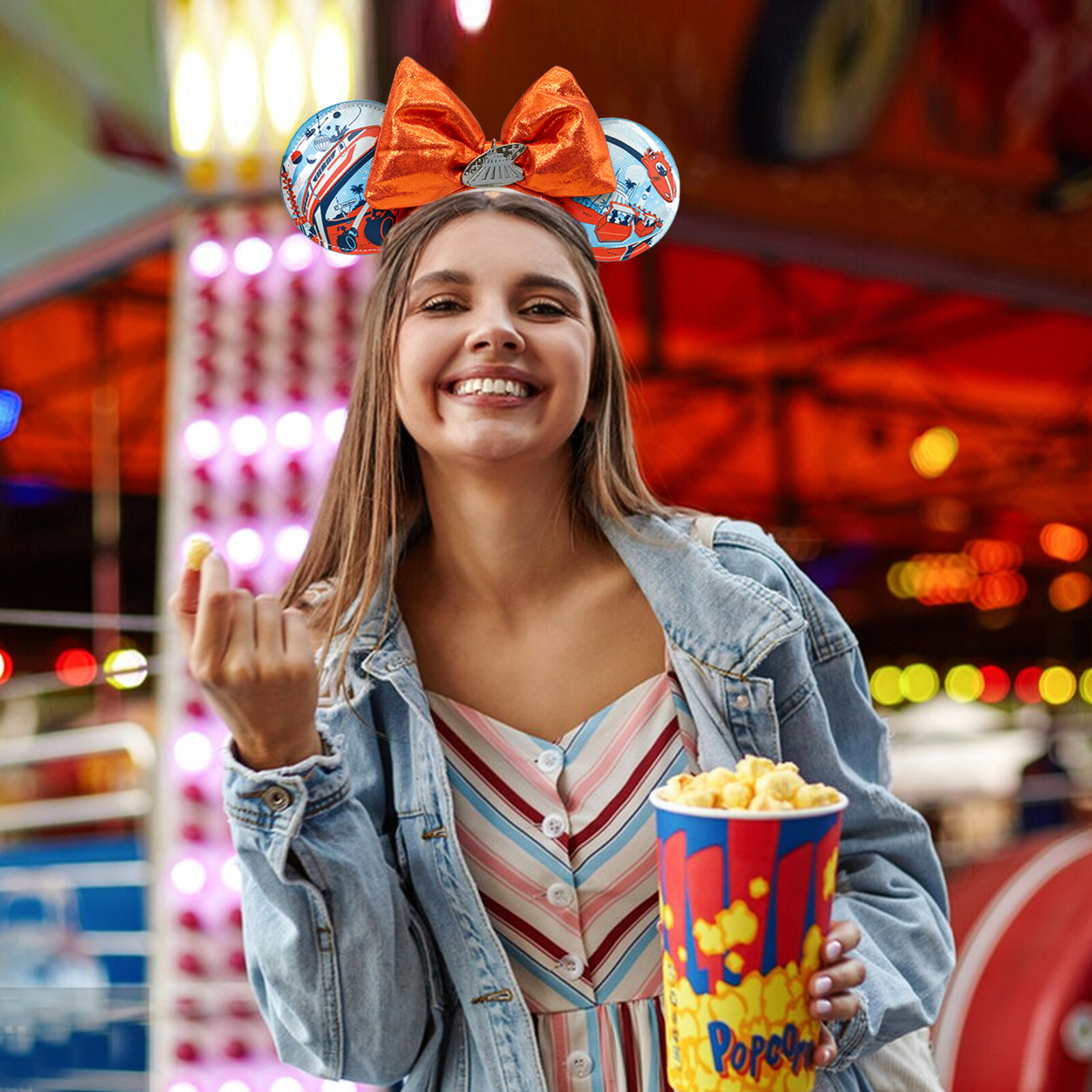 Disney-Tomorrowland Magic Kingdom Space Mountain Minnie Ears Orange Bow Headband