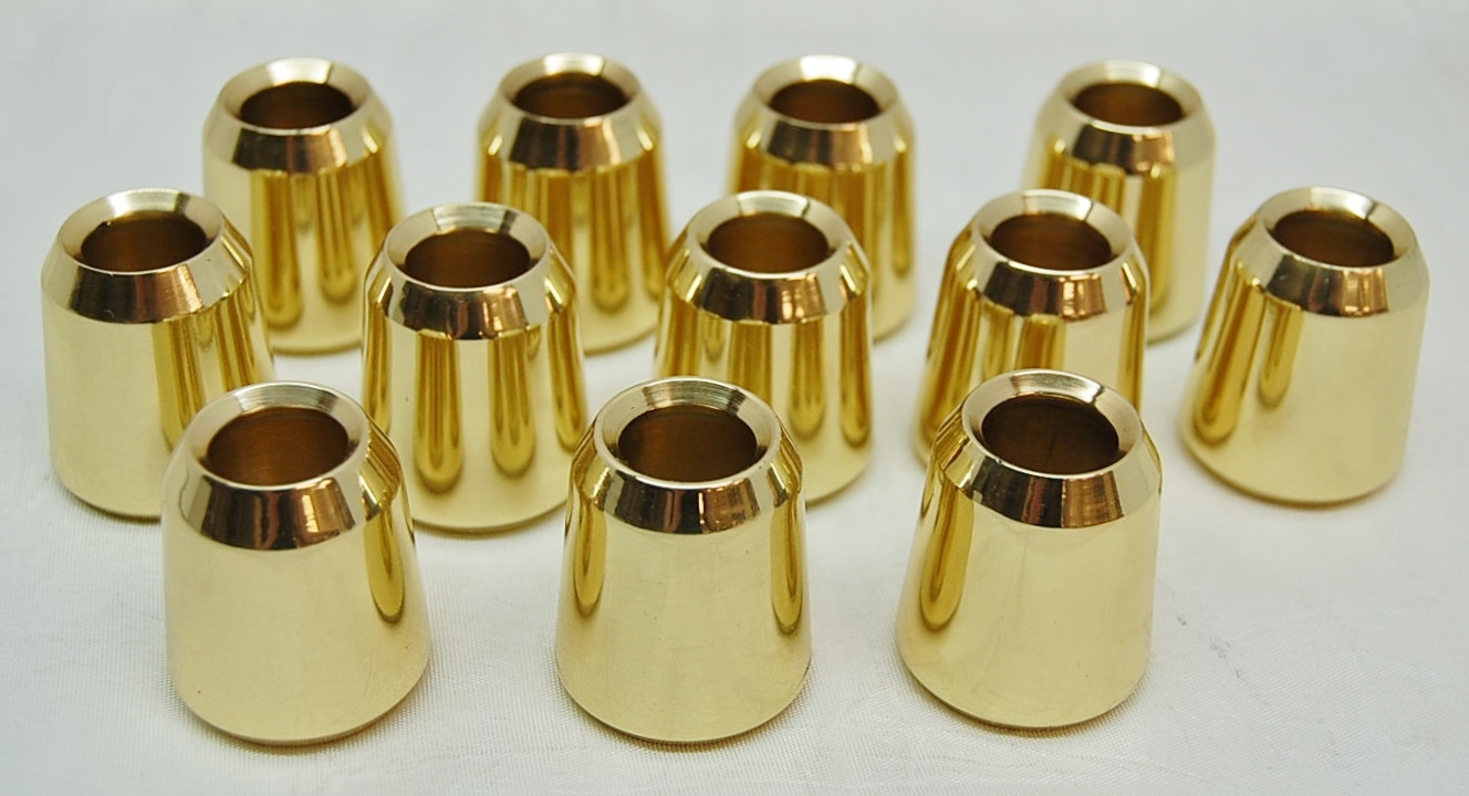 12 POLISHED BRASS, SMOOTH CANDLE FOLLOWERS FOR 7/8" CANDLES (BURNERS - TOPPERS)