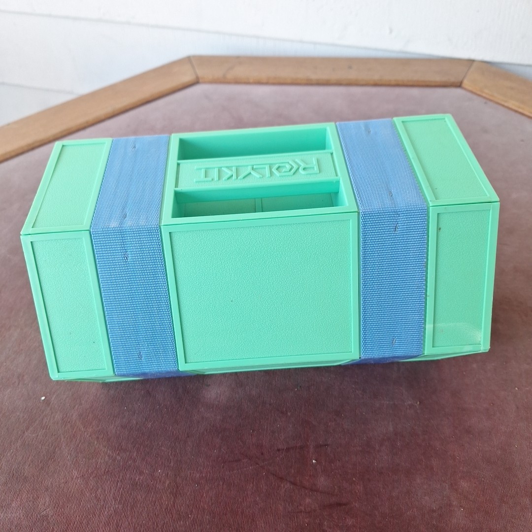 Vintage Rolykit Green Blue Tool Box Craft Fishing Sewing Organizer Portable