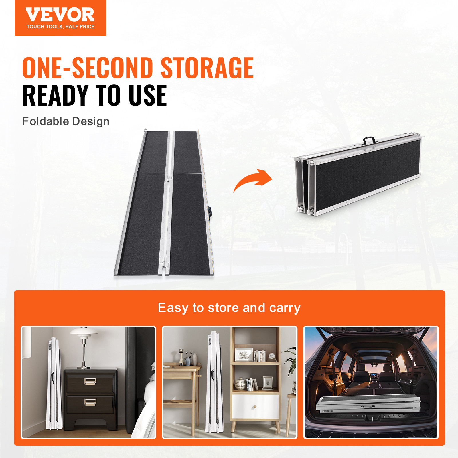 VEVOR Folding Wheelchair Ramp Portable Aluminum Threshold Ramp 10 ft 800 lbs