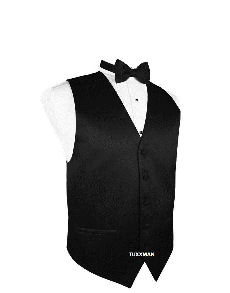 Quality New Black Satin Tuxedo Vest Banded Tux Bow adjustable Waist ALL SIZES
