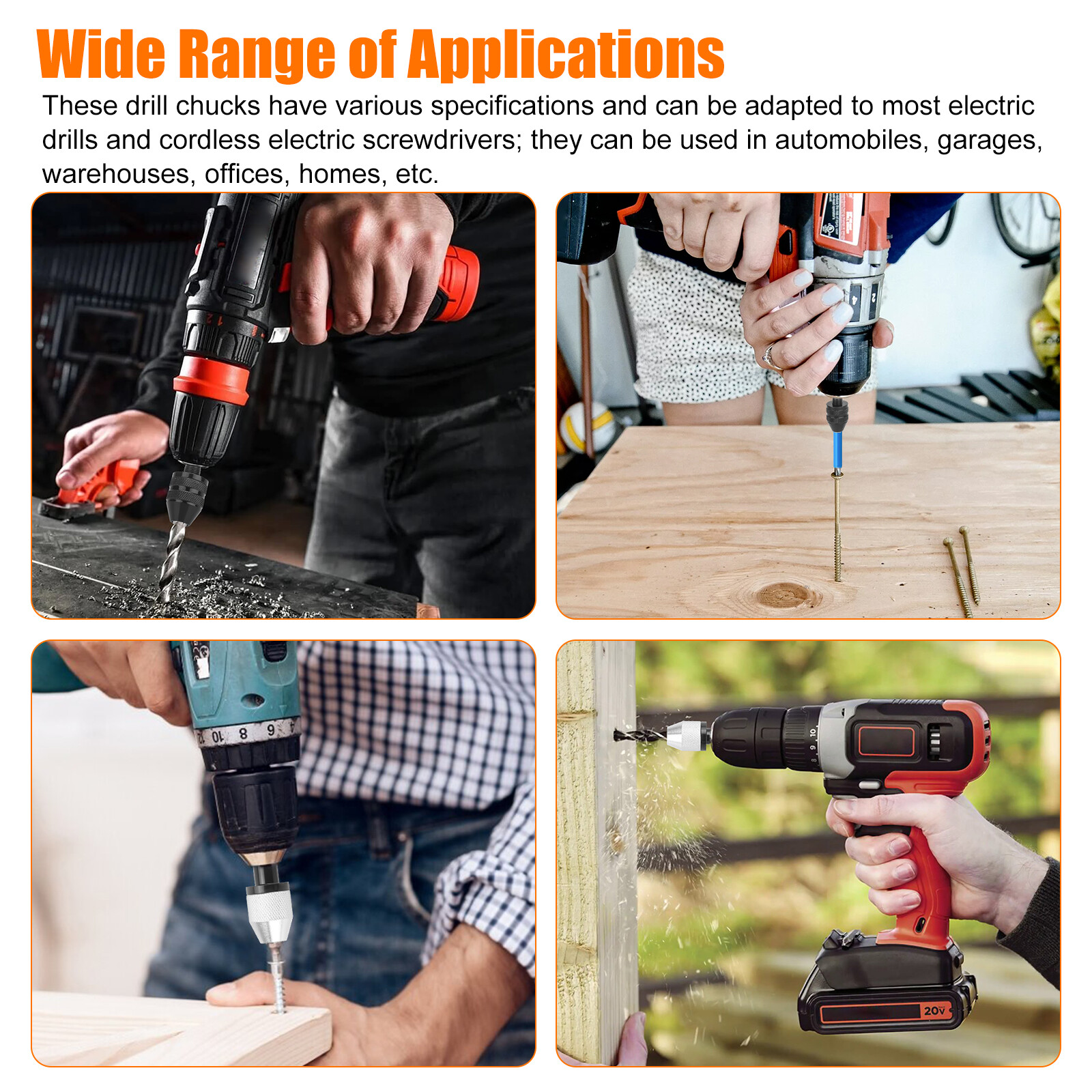 2x Keyless Chuck Conversion 1/4" Hex Shank Adapter Drill Bit Quick Change Driver