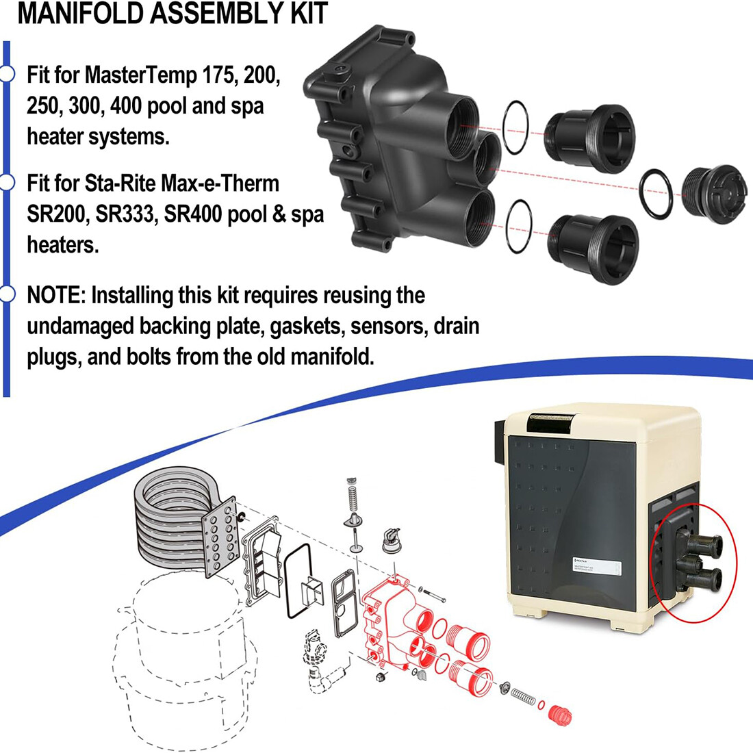 77707-0206 Pool Heater Manifold Body for Pentair MasterTemp,Sta-Rite Max-e-Therm