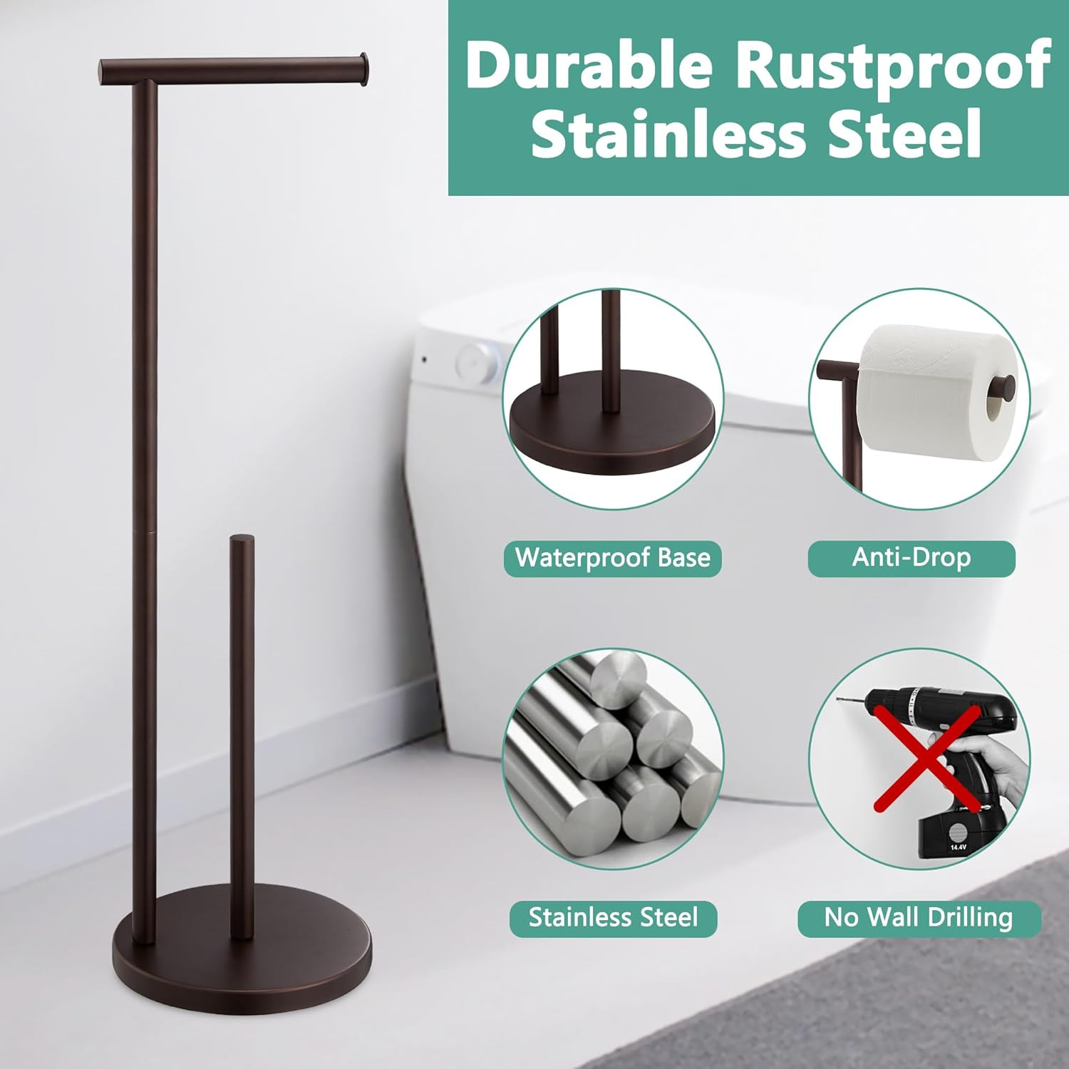Free Standing Toilet Paper Holder Stand, Oil Rubbed Bronze Toilet Paper Holder w