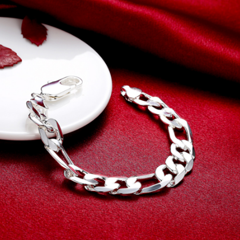 8" Mens 925 Sterling Silver 12mm Figaro Cuban Flat Link Chain Bracelet #BL429