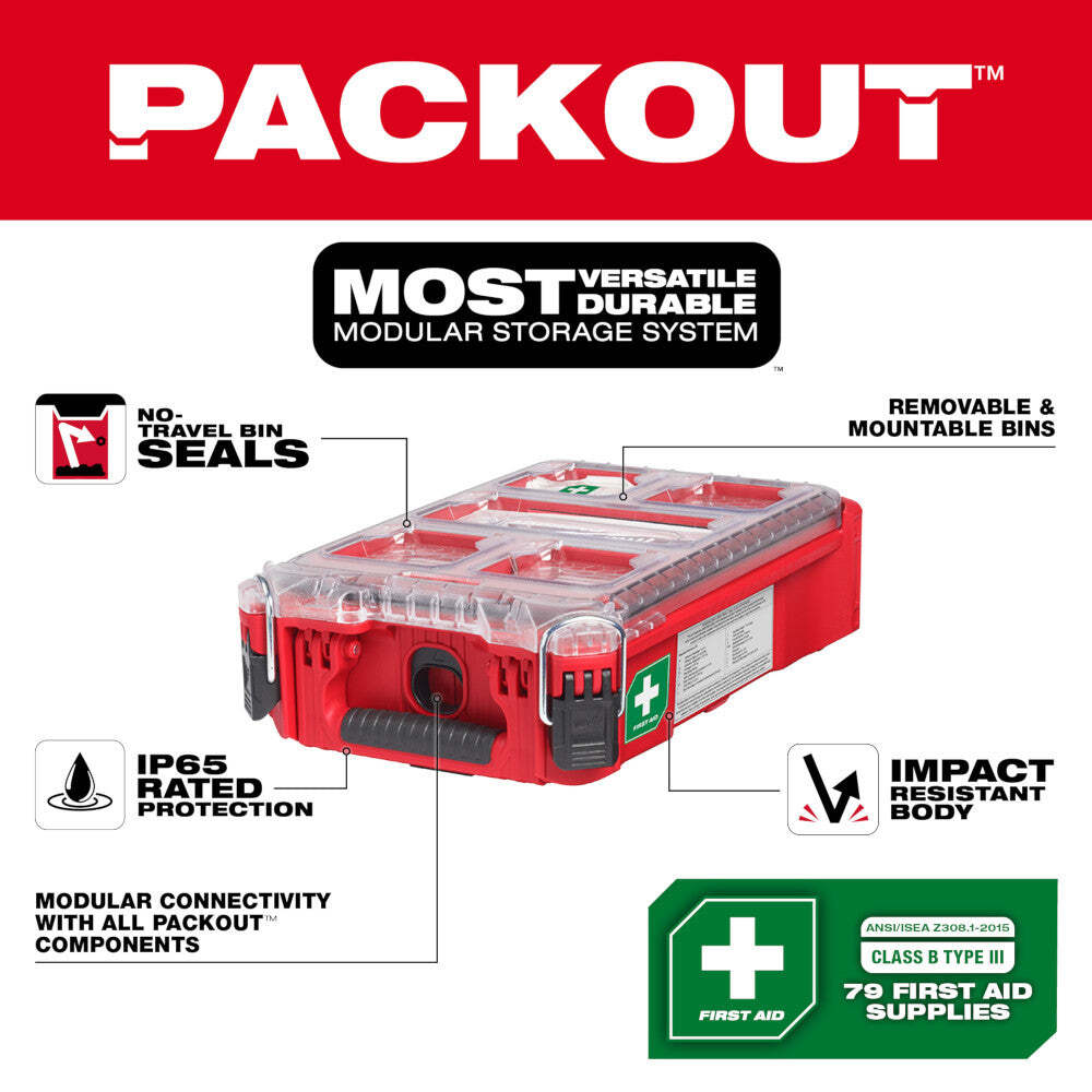 Milwaukee 48-73-8435C 79PC Class A Type III PACKOUT First Aid Kit