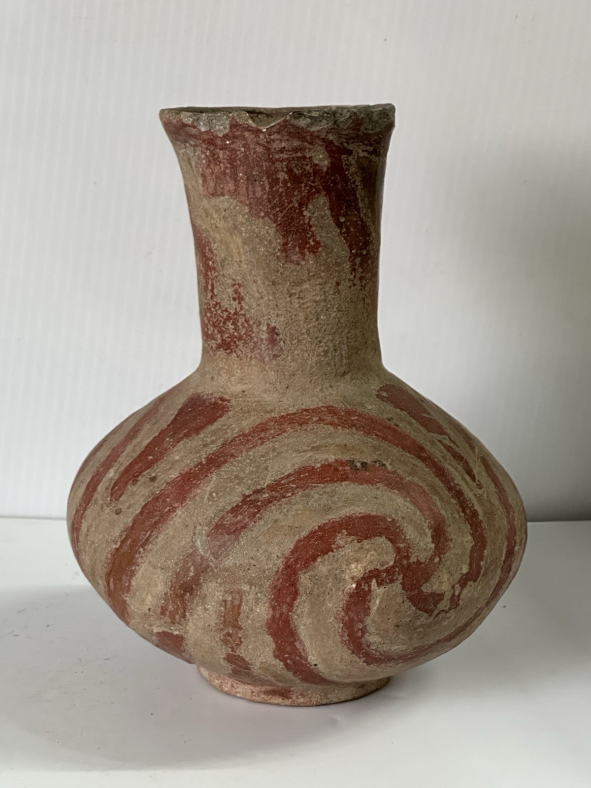FLAWLESS AUTHENTIC RED & WHITE CROSSKNO SWIRL POTTERY WATER BOTTLE FROM ARKANSAS