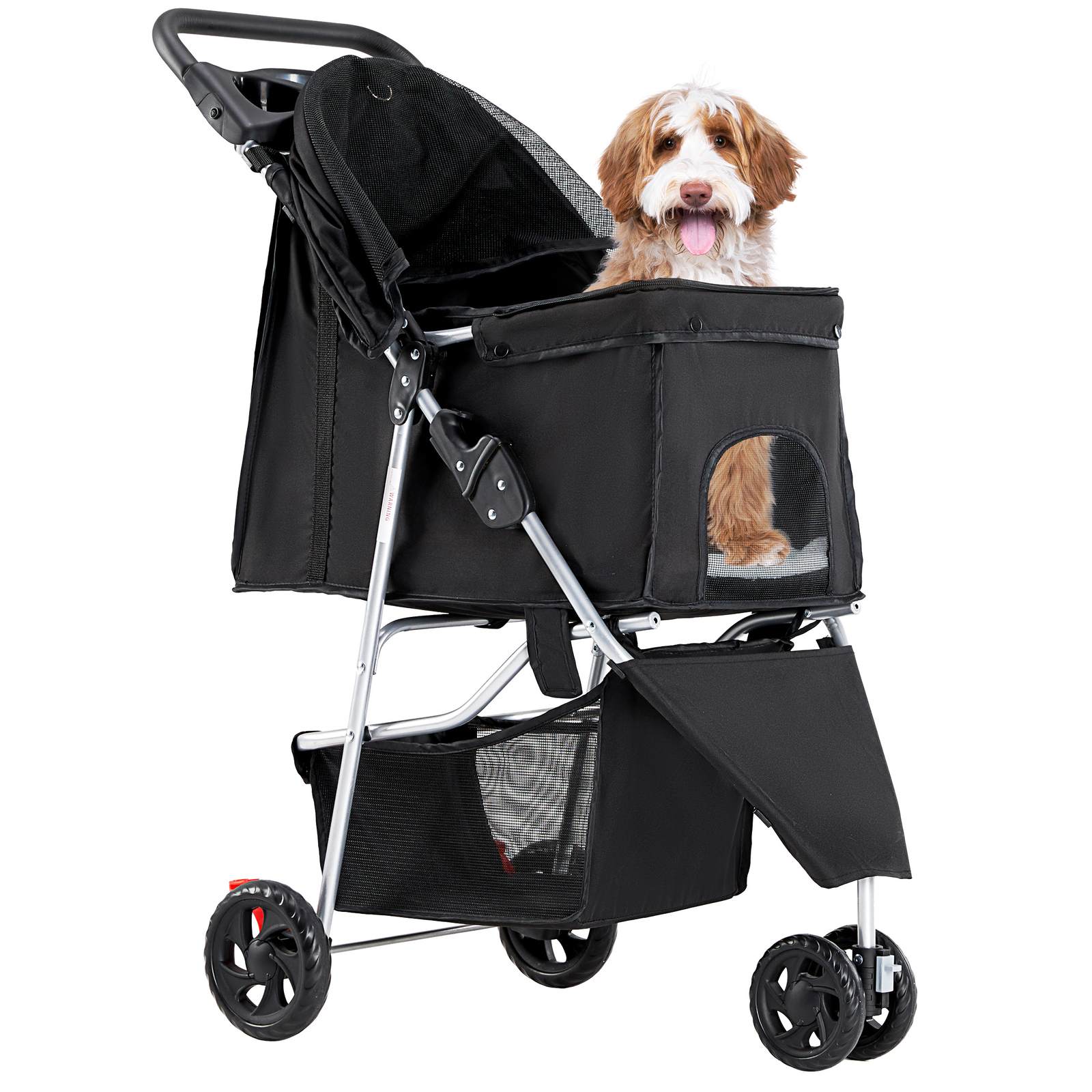 3-Wheels Foldable Pet Stroller Dog Puppy Stroller Cart w/Cup Holder Carrier Cart