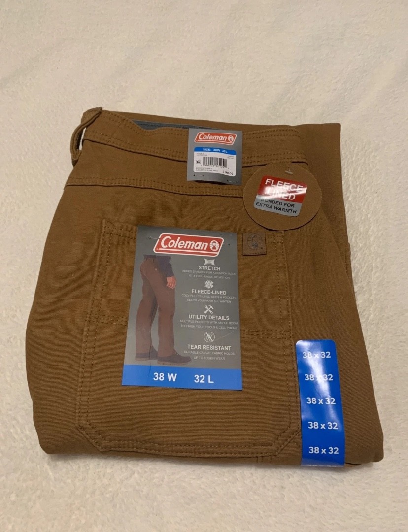 Coleman Men's Carpenter Fleece Lined Pants Choose SZ & Color Toffee, Green, Grey