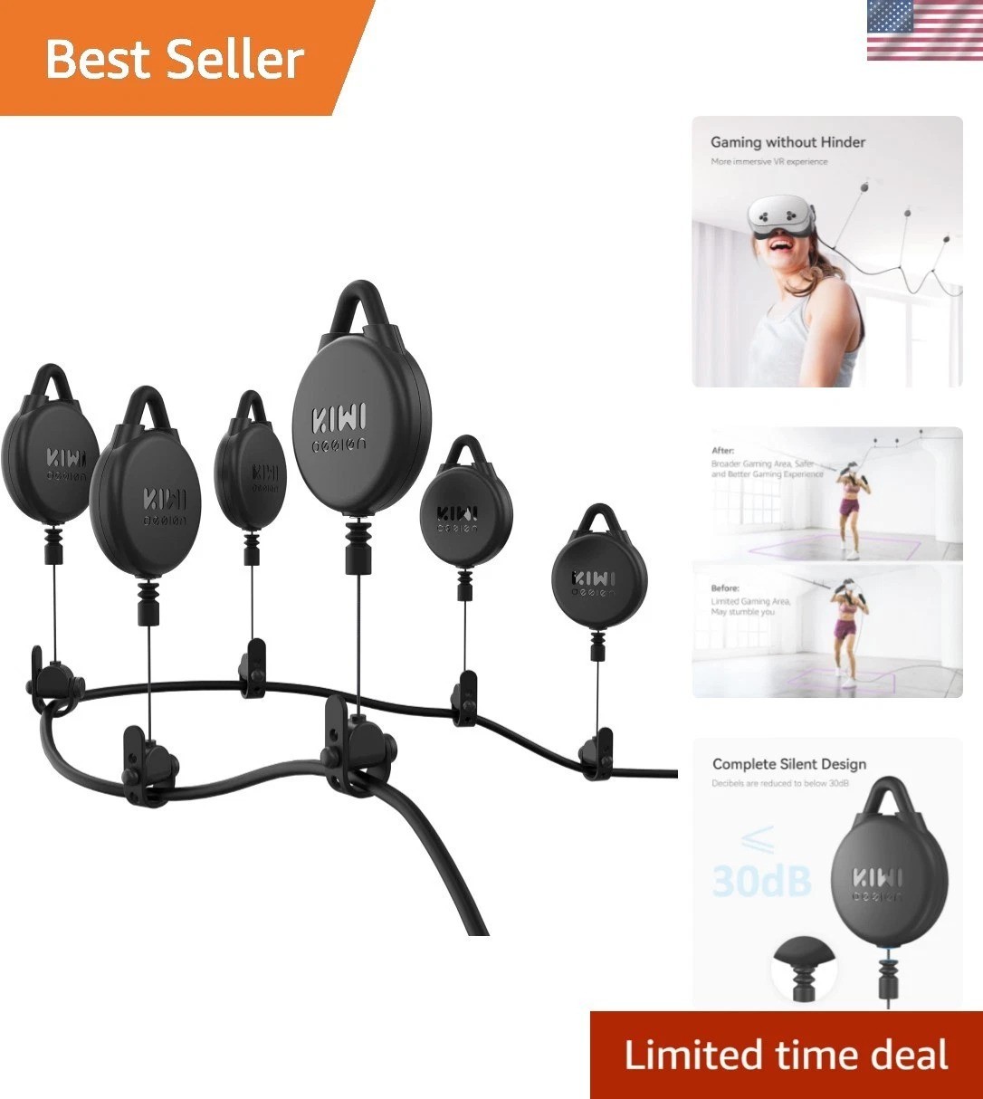 Quieter VR Pulley System - 6-Pack Cable Organizer for Quest & Pico Headsets