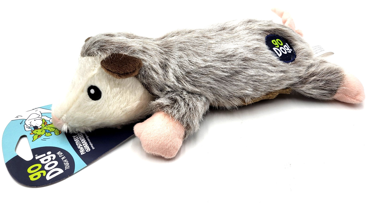 GoDog Flatz Flattie Opossum Large Squeaky Toss & Shake Dog Toy 12"