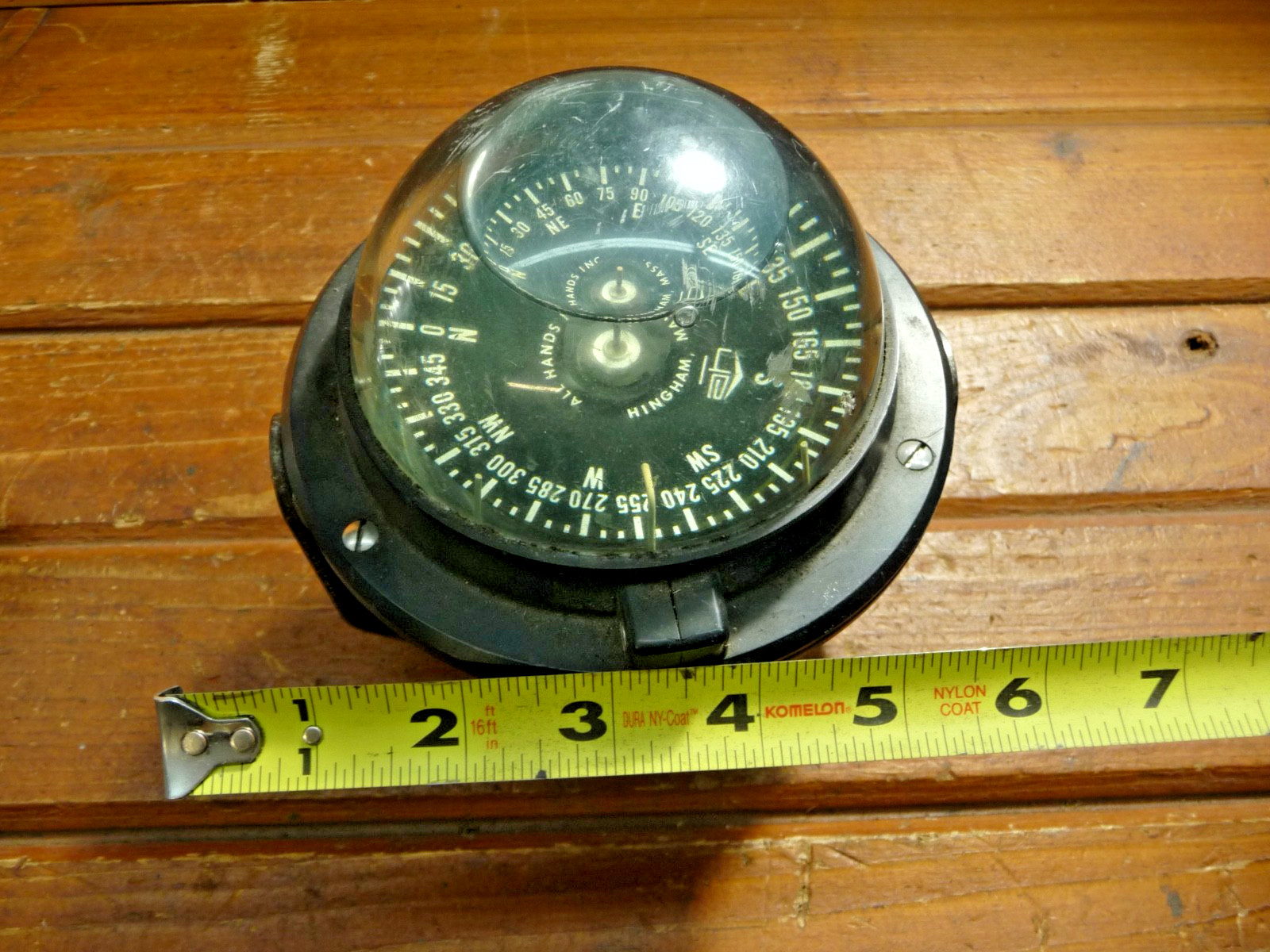 Vintage Marine COMPASS Boat Nautical, ALL HANDS Inc. HINGHAM, MASS