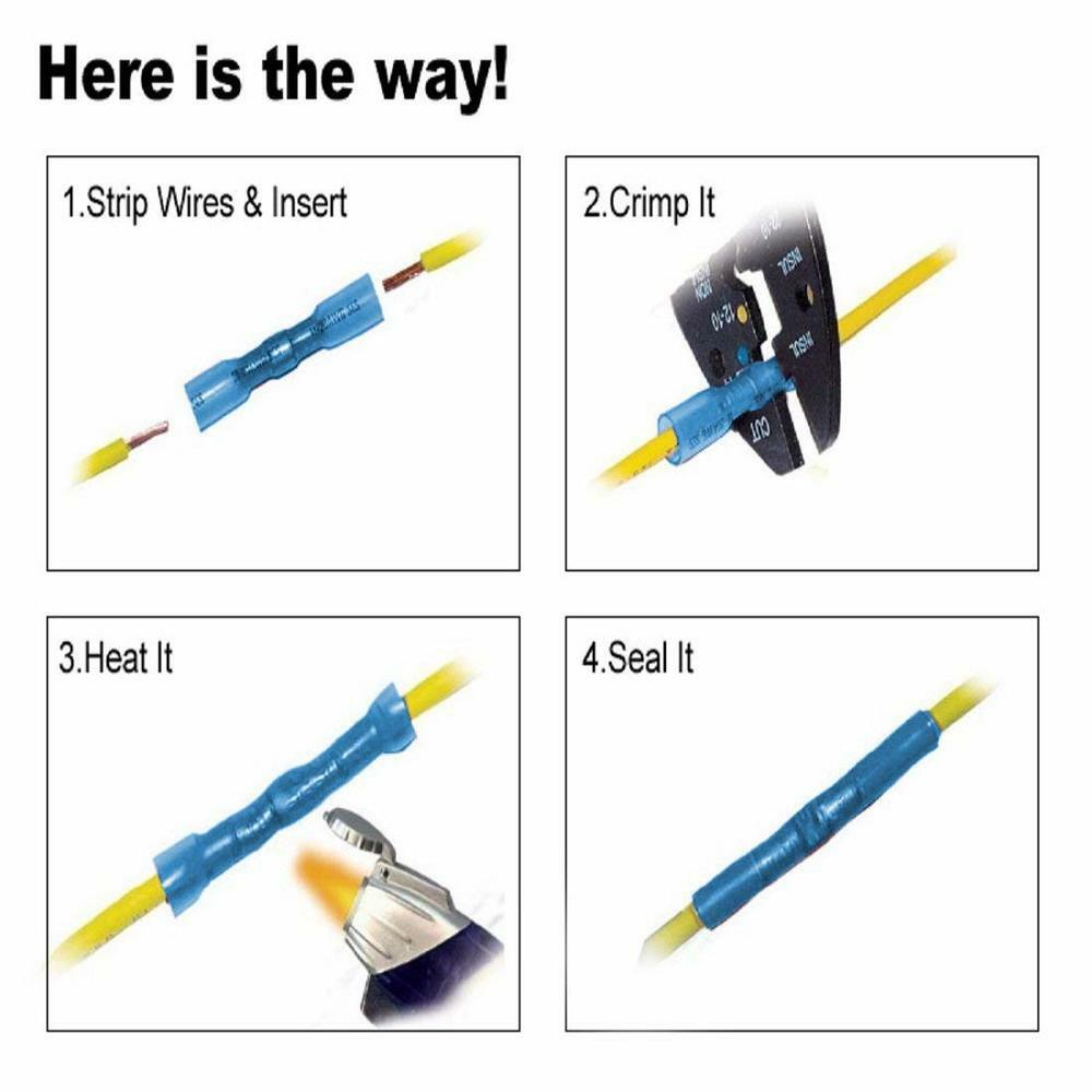 1000Pcs Heat Shrink Waterproof Wire Connectors Blue 14-16AWG Butt Seal Terminals