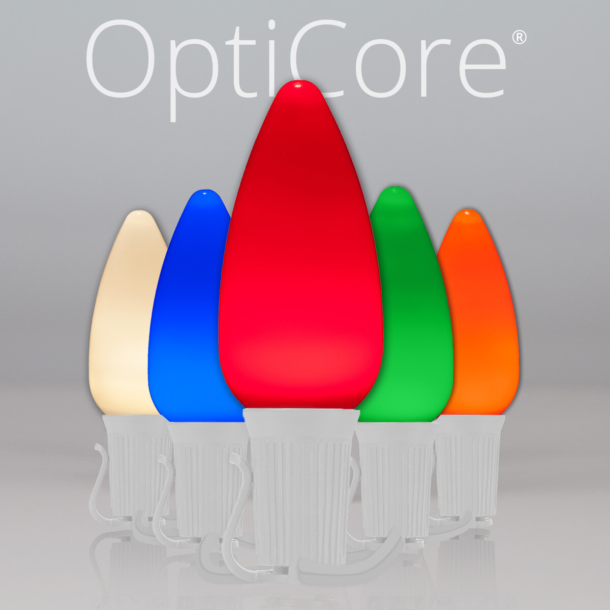 50 C9 OptiCore Shatterproof LED Christmas Lights Smooth Finish, White Wire 50ft