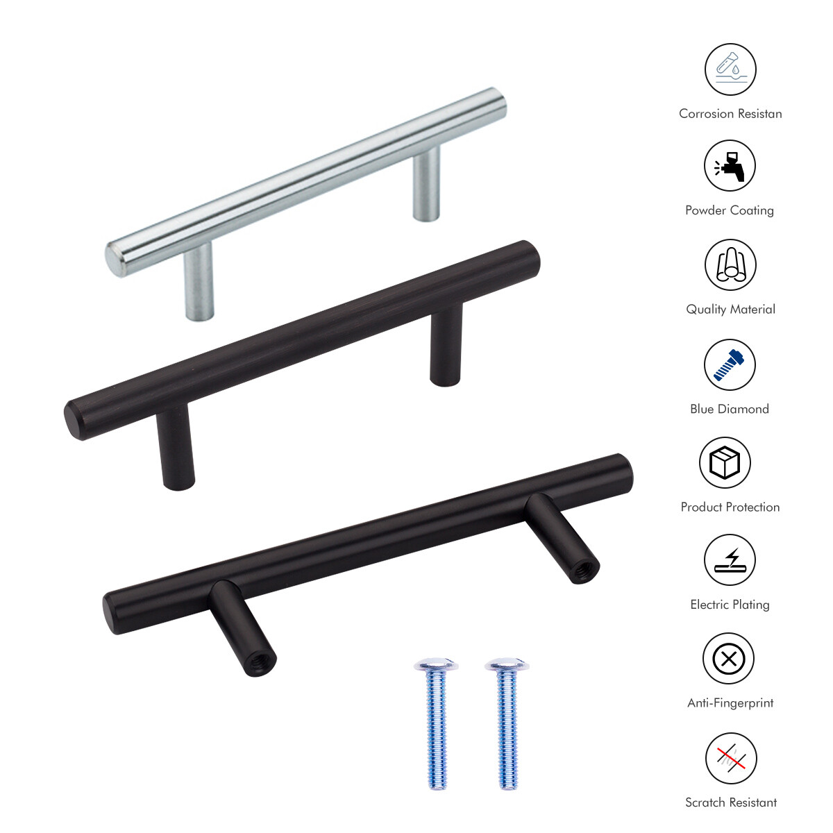 Swiss Kelly Hardware Matte Black Kitchen Cabinet Handles Drawer Pulls