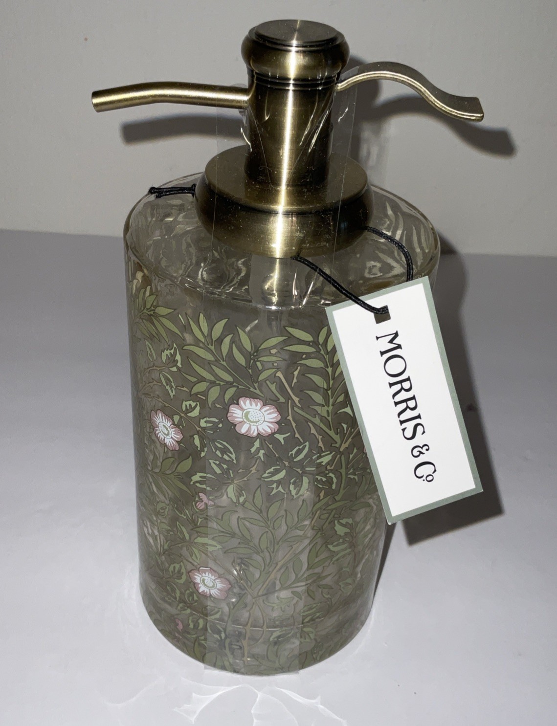 MORRIS & Co. MALLOW IN PINK FLORAL CLEAR GLASS SOAP PUMP BATHROOM VANITY NWT