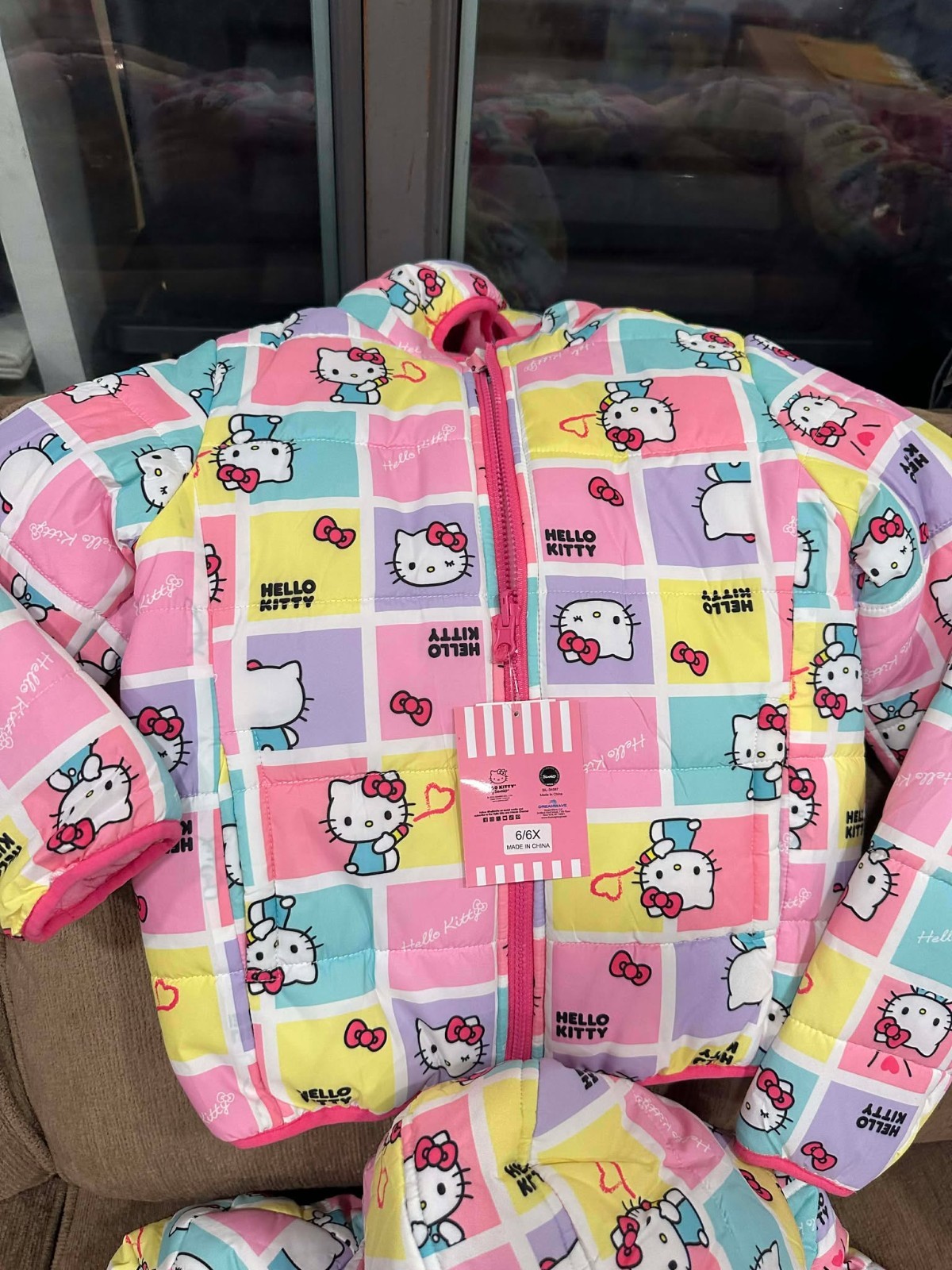 New Hello Kitty Pink Girl's Puffer Jacket Reversible Fleece Lined XS, S, M, L