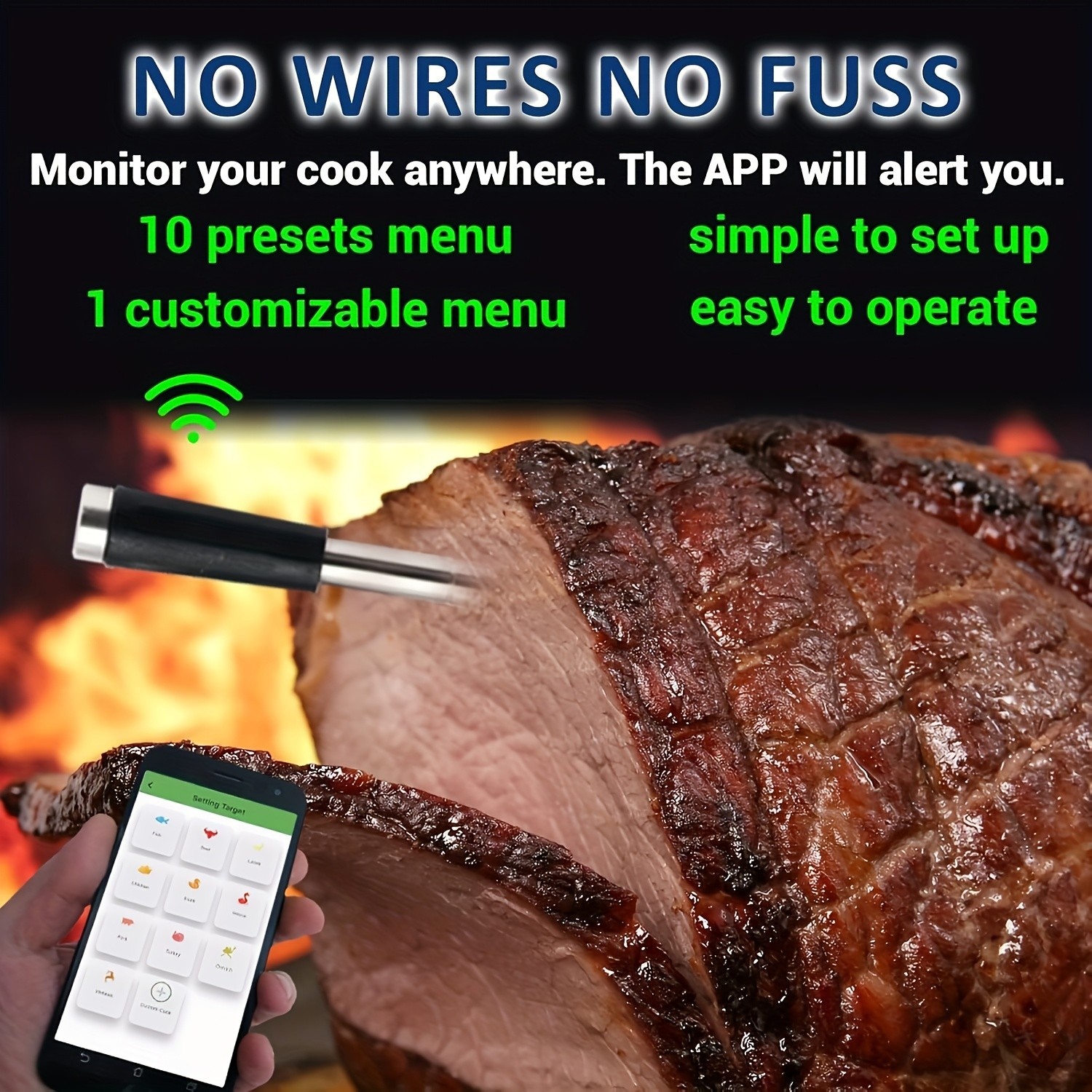 Wireless Smart Meat Thermometer - APP-Controlled for Grilling & Precise Cooking