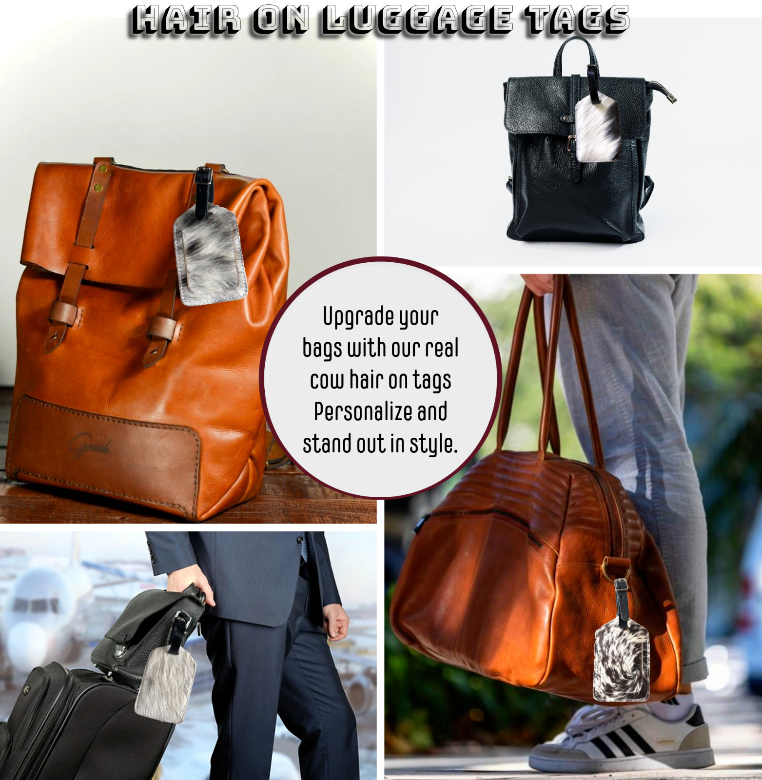 Genuine Cow Leather Luggage Tag (Pack of 3) for Baggage ID Tags Travel Label