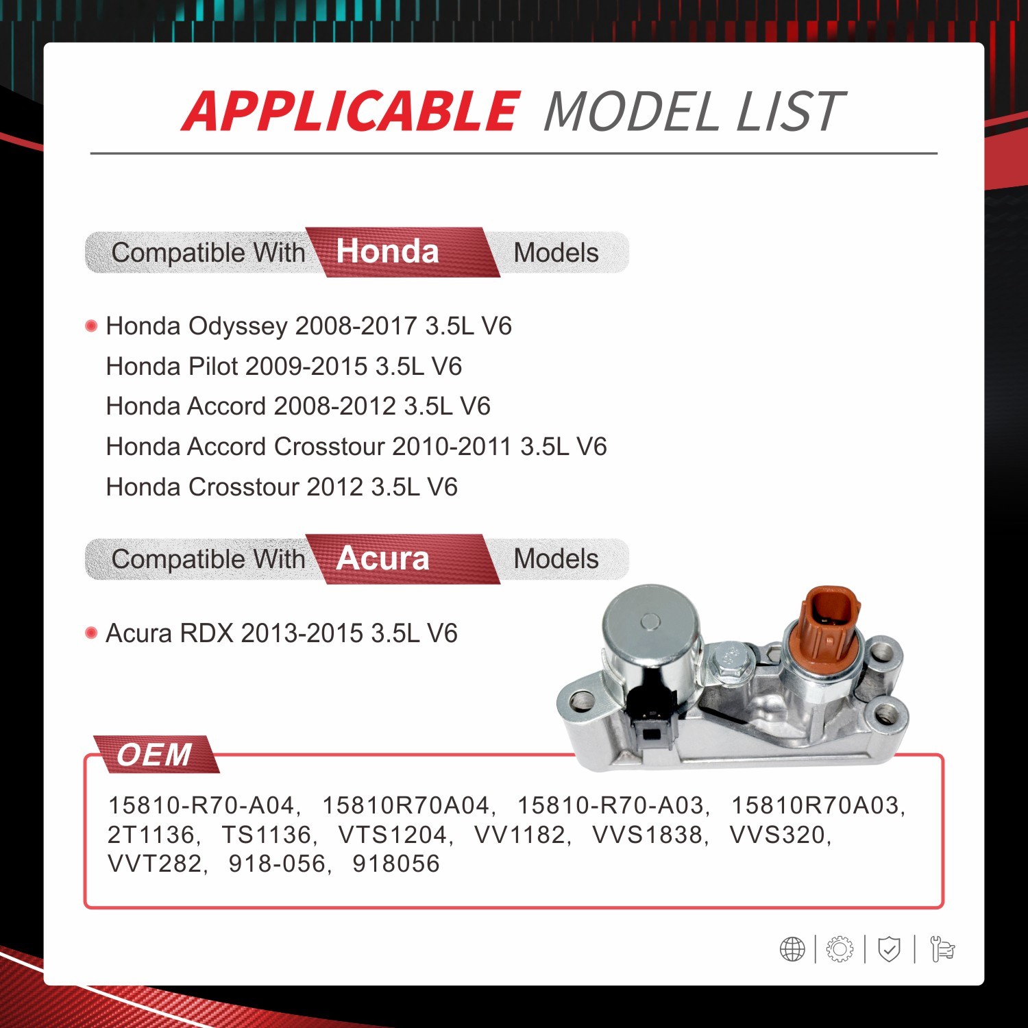 918-056 Variable Timing Solenoid For Honda Accord Odyssey Pilot Acura RDX 3.5L